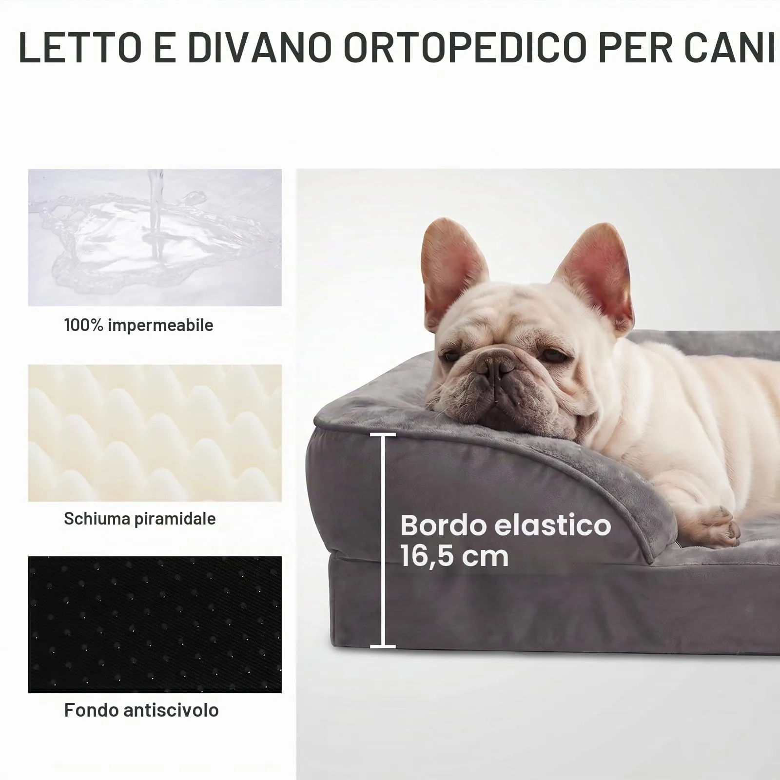 WAVVE 112x81 cm Cuccia per Cani da Interno Taglia Grande Letto per Cani Extra Grande Cuscino Sfoderabile e Lavabile Cuccia Ortopedica Impermeabile Griogio - immagine 2