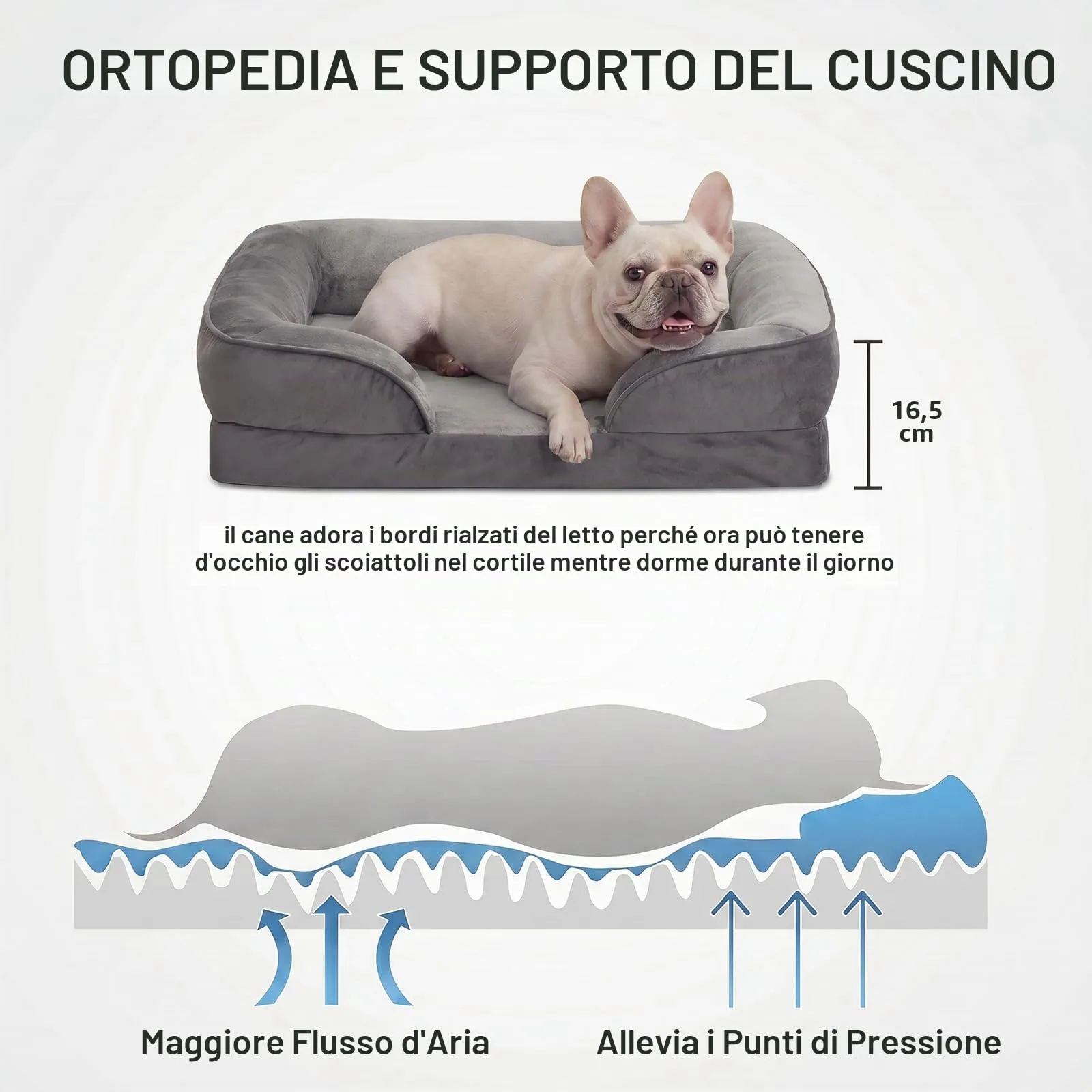 WAVVE 112x81 cm Cuccia per Cani da Interno Taglia Grande Letto per Cani Extra Grande Cuscino Sfoderabile e Lavabile Cuccia Ortopedica Impermeabile Griogio - immagine 3
