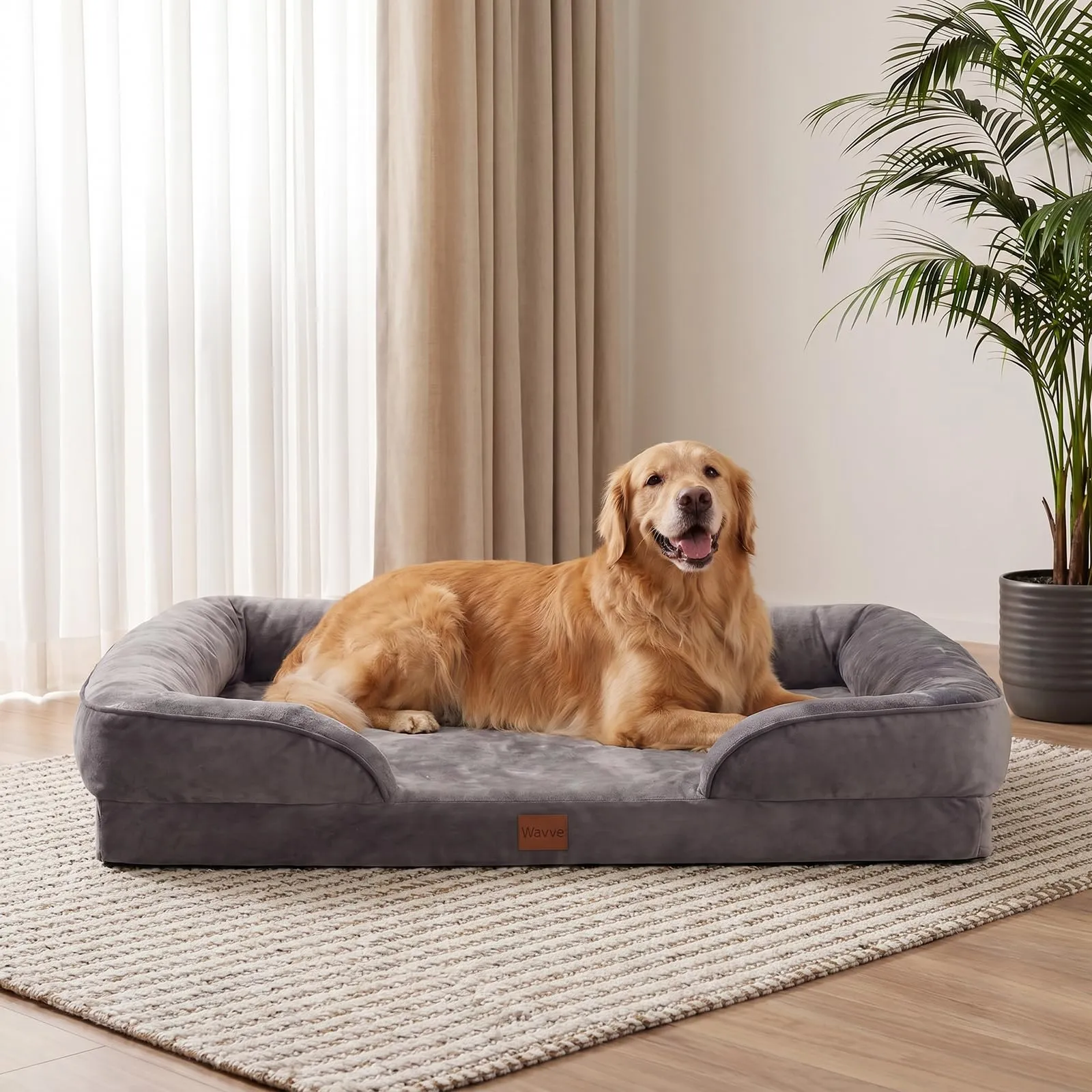 WAVVE 112x81 cm Cuccia per Cani da Interno Taglia Grande Letto per Cani Extra Grande Cuscino Sfoderabile e Lavabile Cuccia Ortopedica Impermeabile Griogio - immagine 5