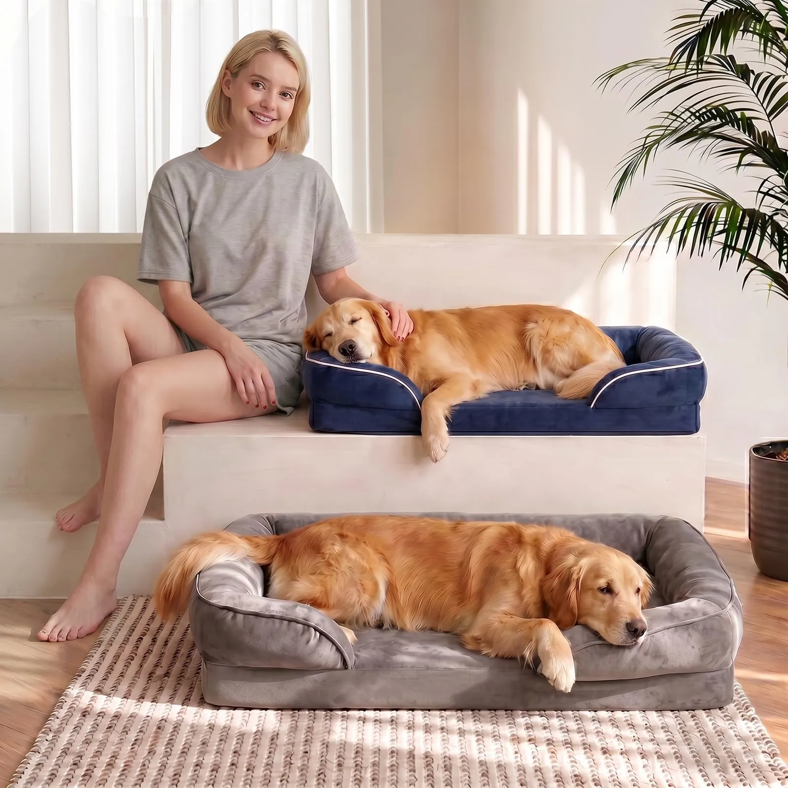 WAVVE 112x81 cm Cuccia per Cani da Interno Taglia Grande Letto per Cani Extra Grande Cuscino Sfoderabile e Lavabile Cuccia Ortopedica Impermeabile Griogio - immagine 6