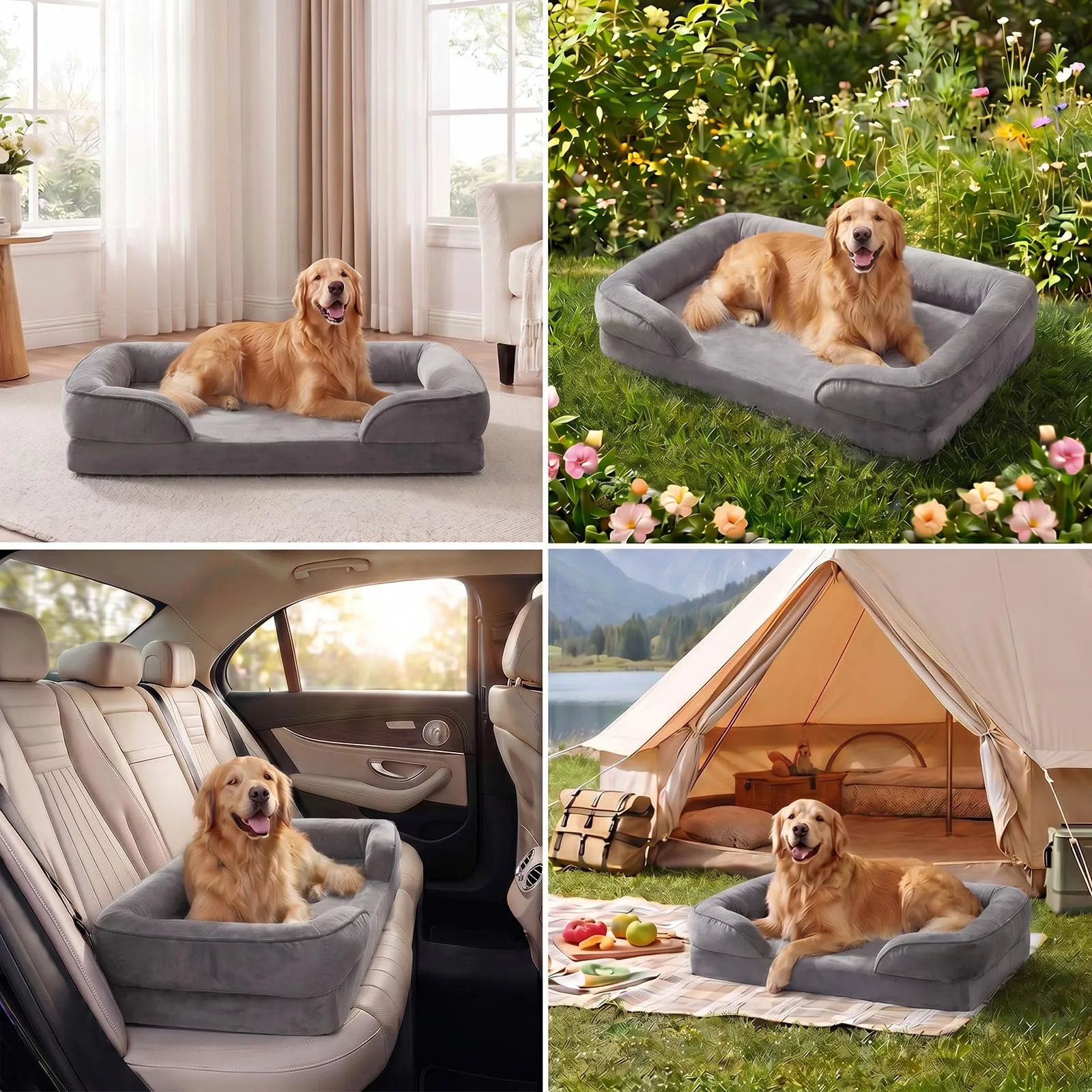 WAVVE 112x81 cm Cuccia per Cani da Interno Taglia Grande Letto per Cani Extra Grande Cuscino Sfoderabile e Lavabile Cuccia Ortopedica Impermeabile Griogio - immagine 7