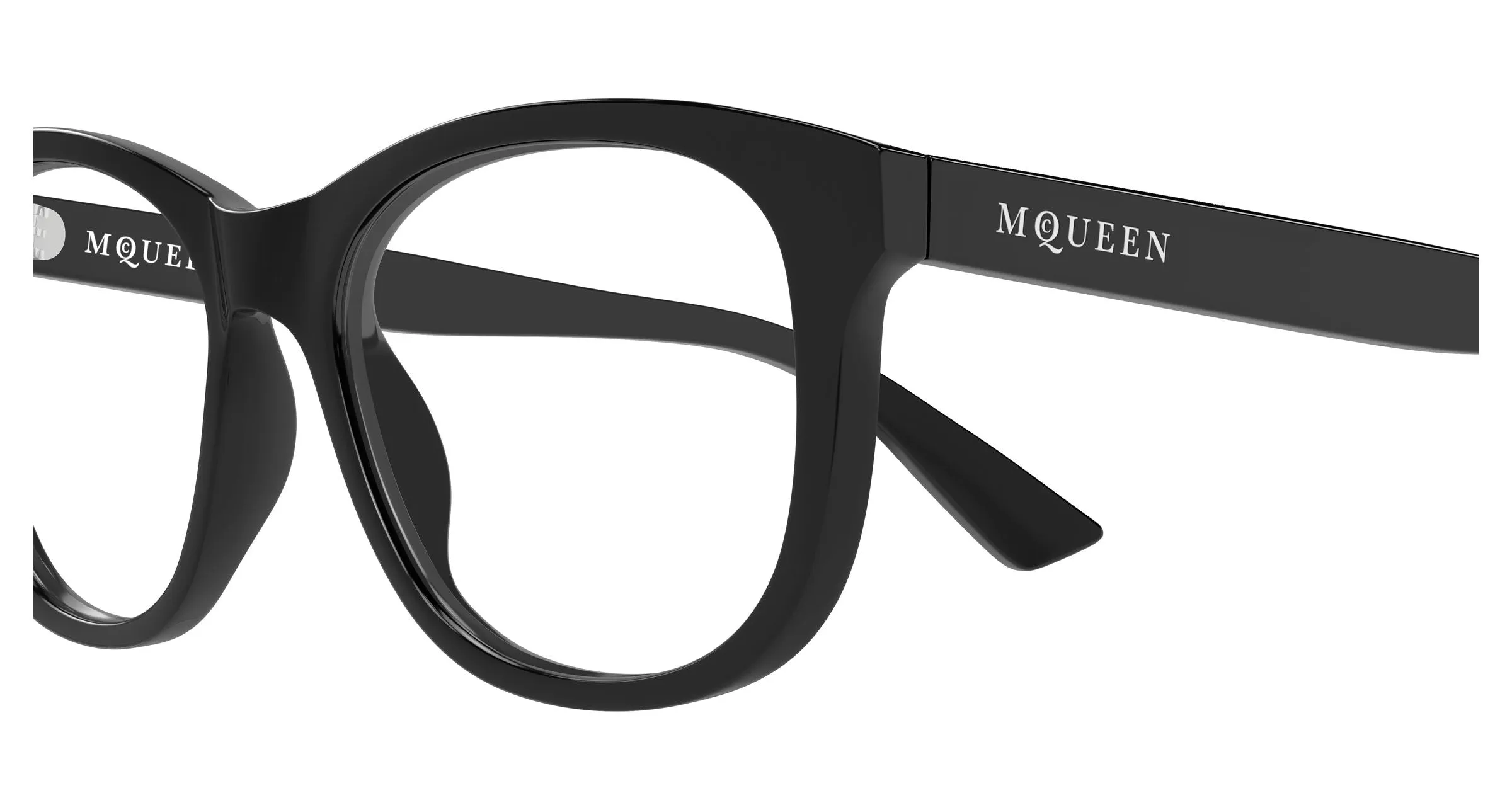 Alexander McQueen AM0568O 007 Montature da vista Acetato Nero Trasparente Cat Eye - immagine 3