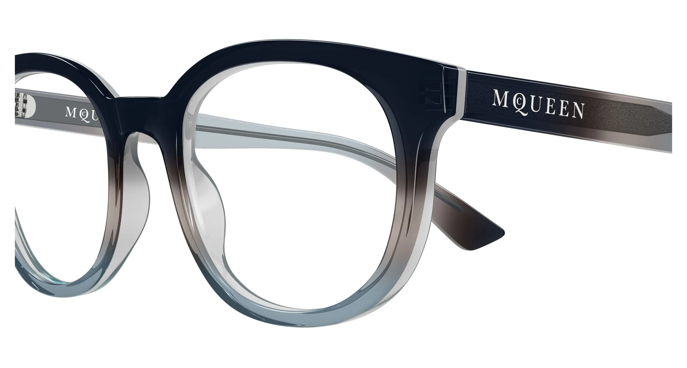 Alexander McQueen AM0567O 006 Montature da vista Acetato Blu Trasparente Rotonda - immagine 3