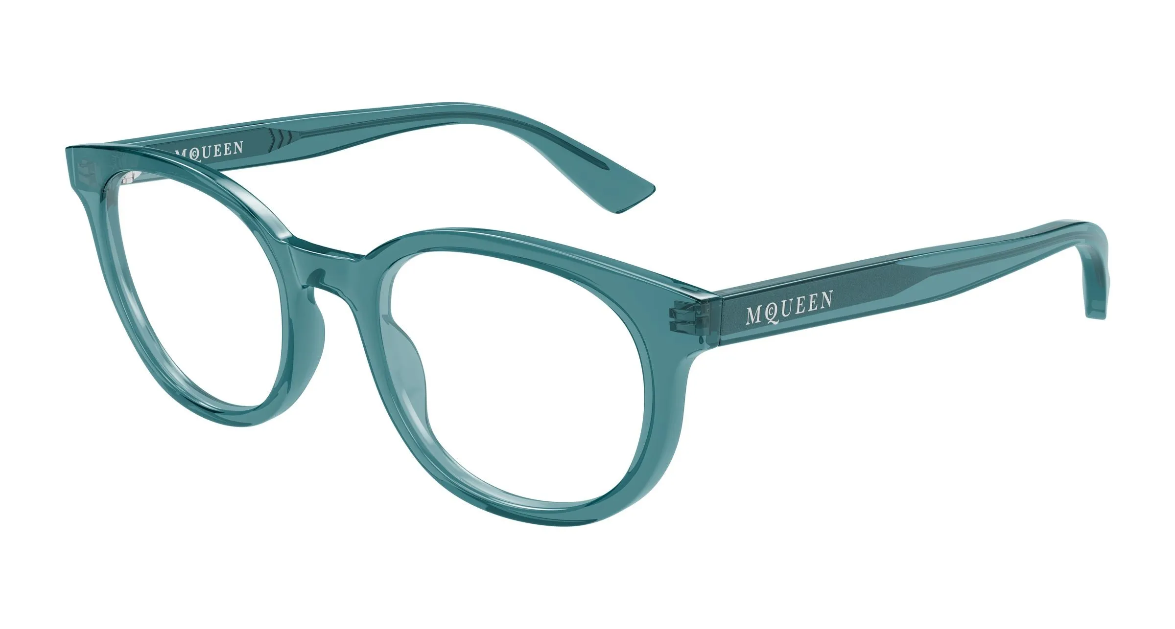 Alexander McQueen AM0567O 005 Montature da vista Acetato Blu Trasparente Rotonda - immagine 1