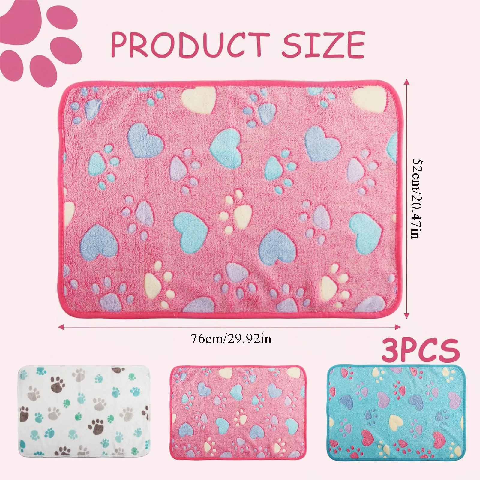 CIYIN 3 Pezzi Coperta Cane, Copertina per Animali,Copertina Cane Lavabile,Animali Domestici Coper tina Gatto,Coper tina per Cani Gatti Piccola e Media Taglia (Bianco, rosa, blu, 76x52cm) - immagine 2