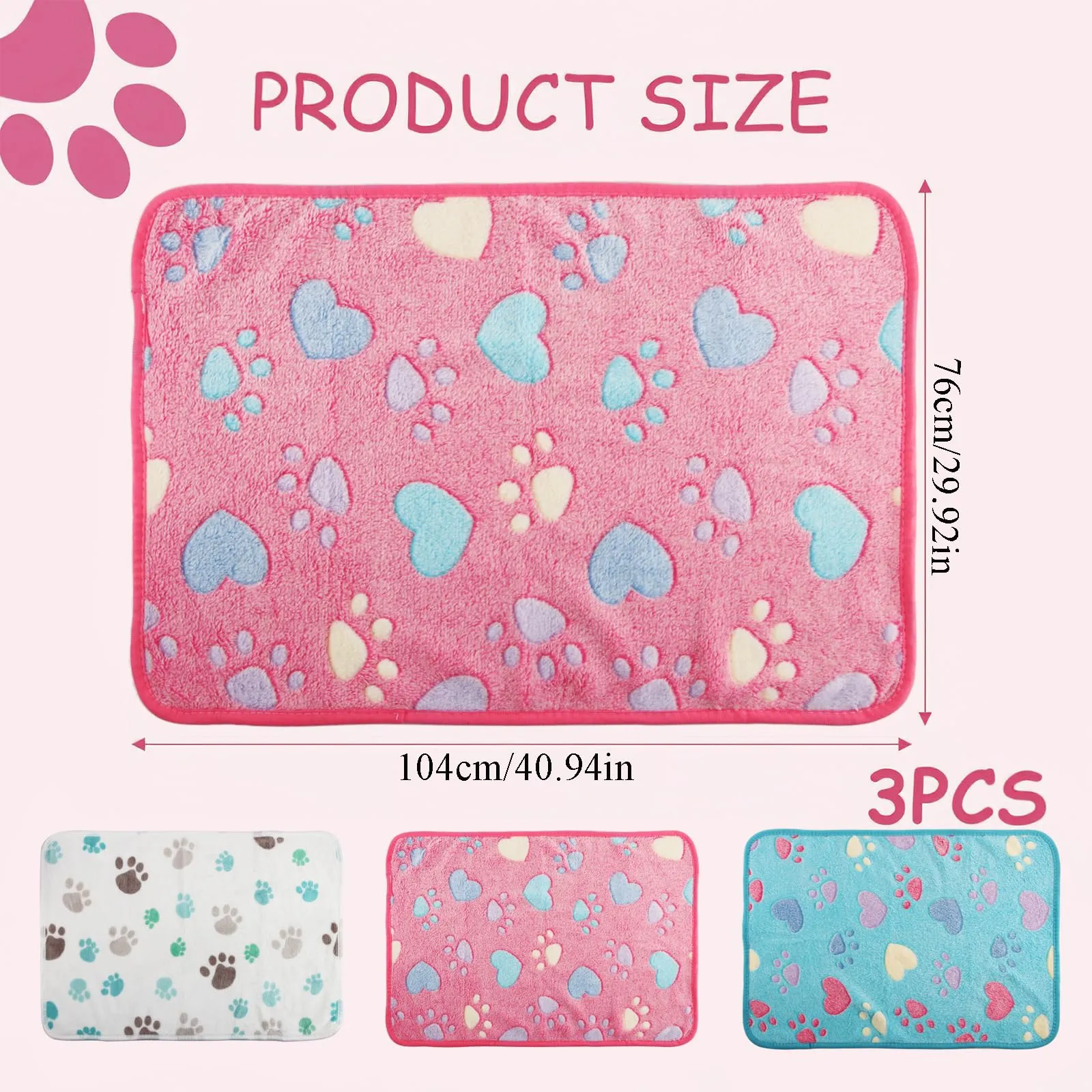 CIYIN 3 Pezzi Coperta Cane, Copertina per Animali,Copertina Cane Lavabile,Animali Domestici Coper tina Gatto,Coper tina per Cani Gatti Piccola e Media Taglia (Bianco, rosa, blu, 104x76cm) - immagine 2