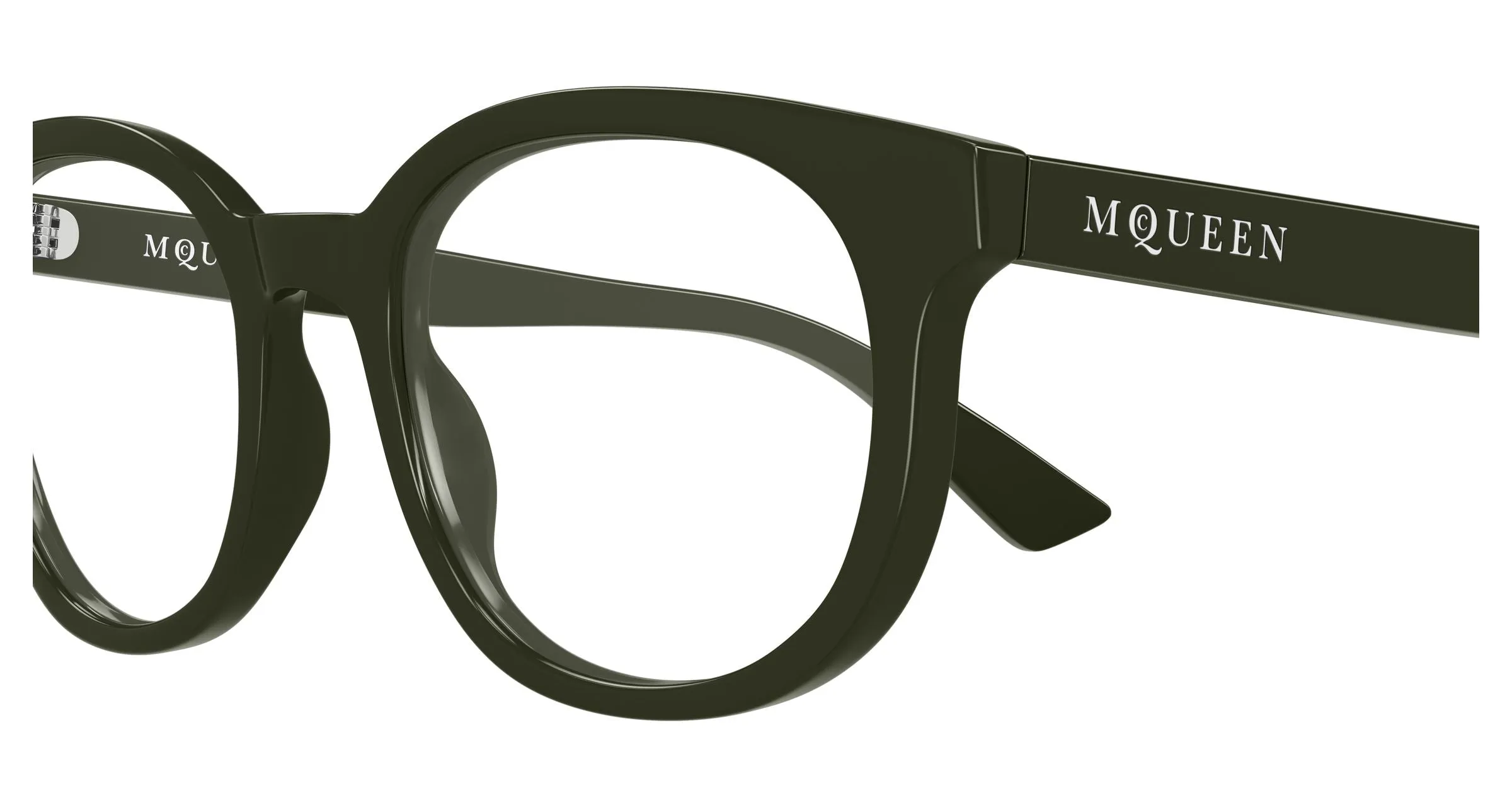 Alexander McQueen AM0567O 003 Montature da vista Acetato Verde Trasparente Rotonda - immagine 3