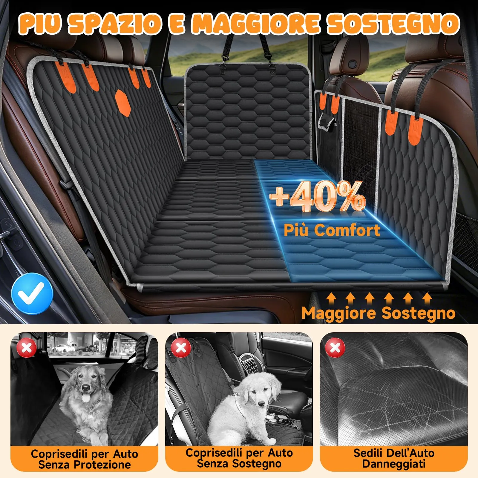 OneAmg Coprisedile Auto per Cani 6 Basi Rinforzate, Oxford Impermeabile - immagine 2
