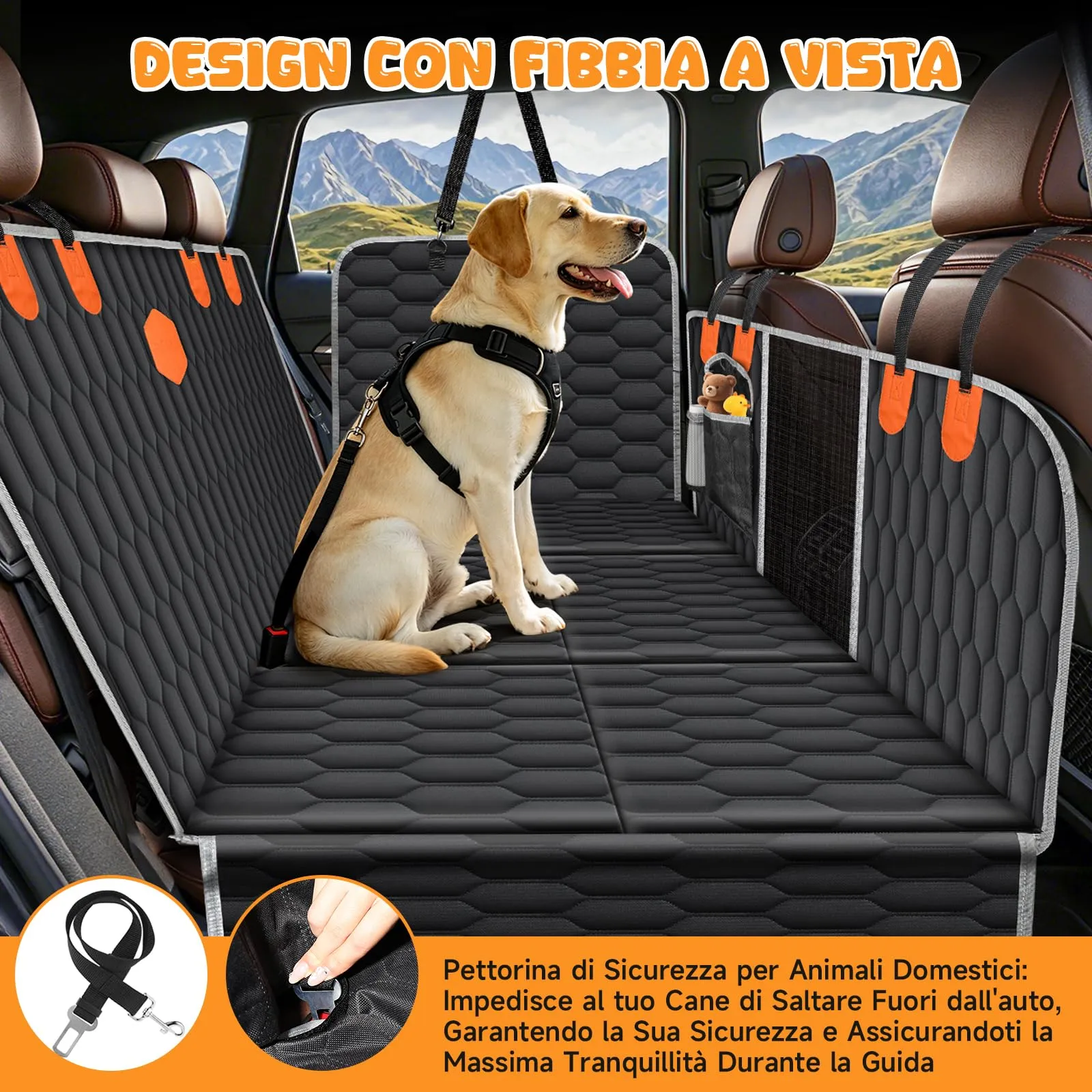 OneAmg Coprisedile Auto per Cani 6 Basi Rinforzate, Oxford Impermeabile - immagine 6