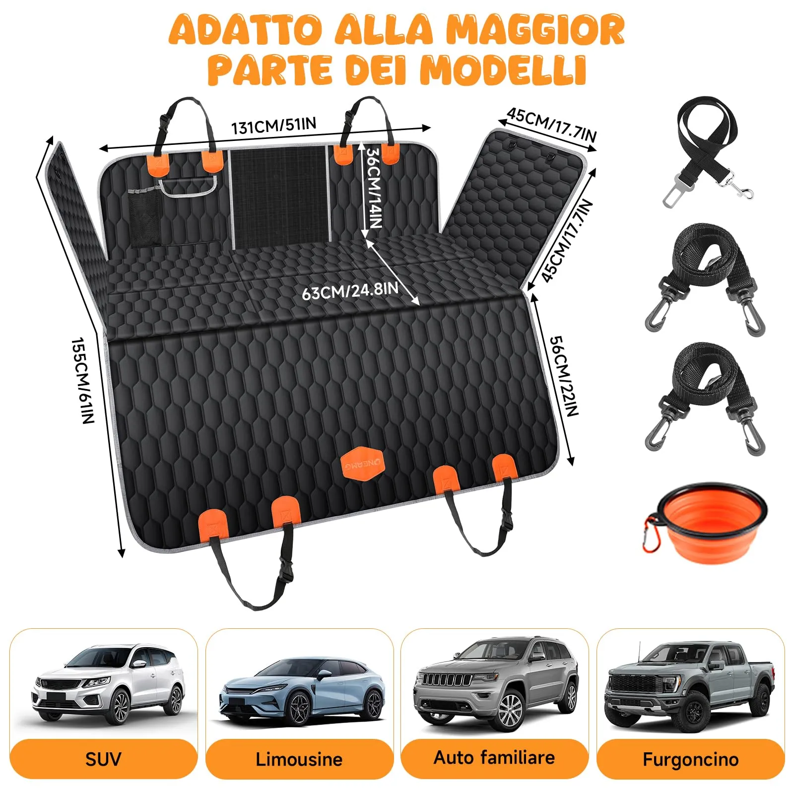 OneAmg Coprisedile Auto per Cani 6 Basi Rinforzate, Oxford Impermeabile - immagine 8