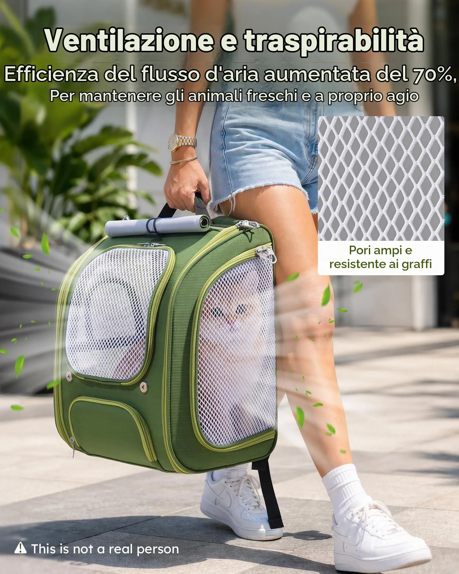 Pecute Zaino per gatti, spazioso e traspirante, verde - immagine 3