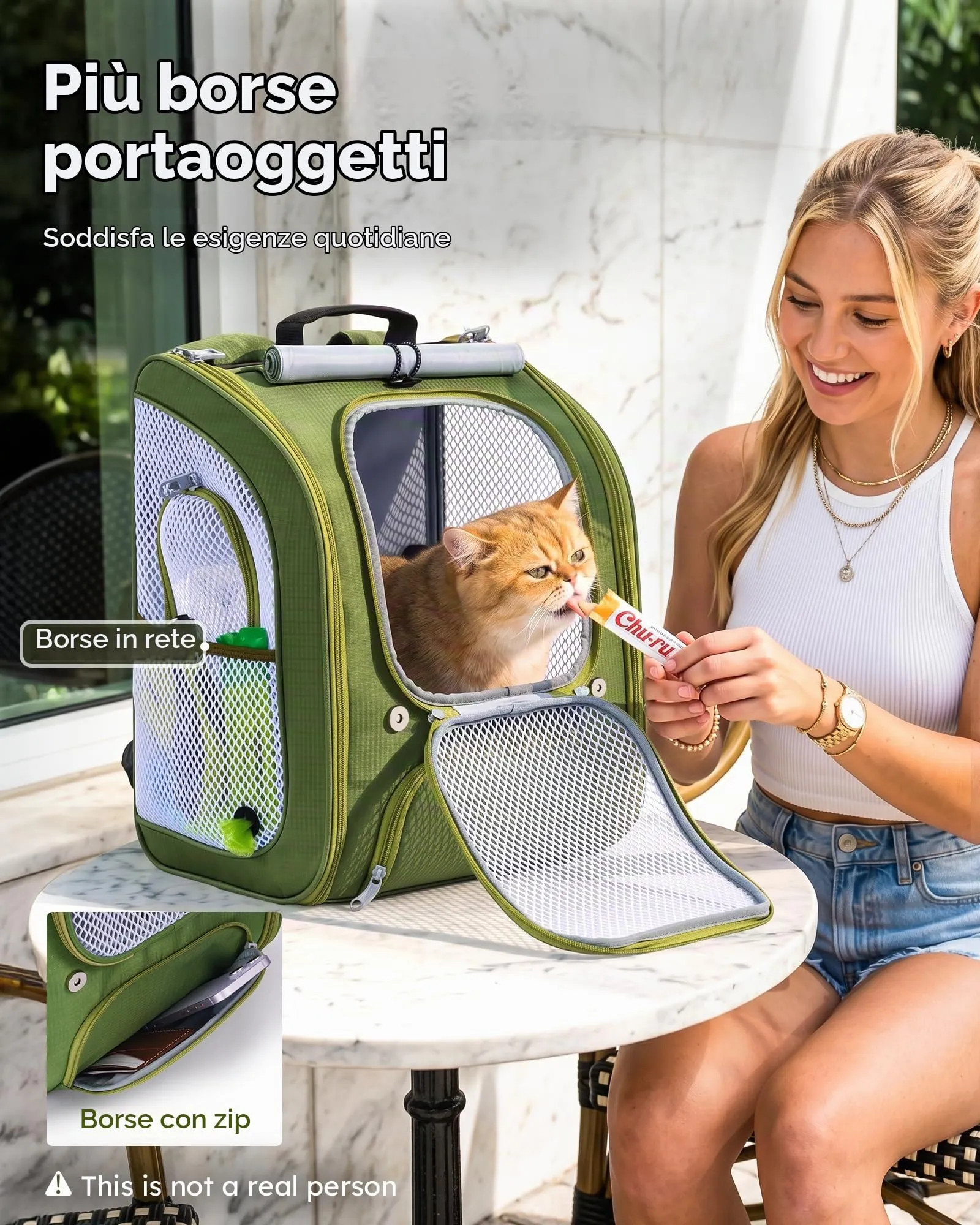 Pecute Zaino per gatti, spazioso e traspirante, verde - immagine 8