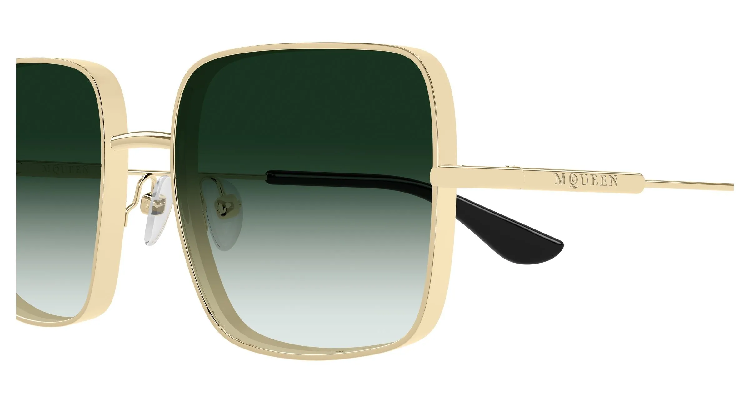 Alexander McQueen AM0564S 003 Occhiali da sole Metallo Oro Verde Squadrata - immagine 3