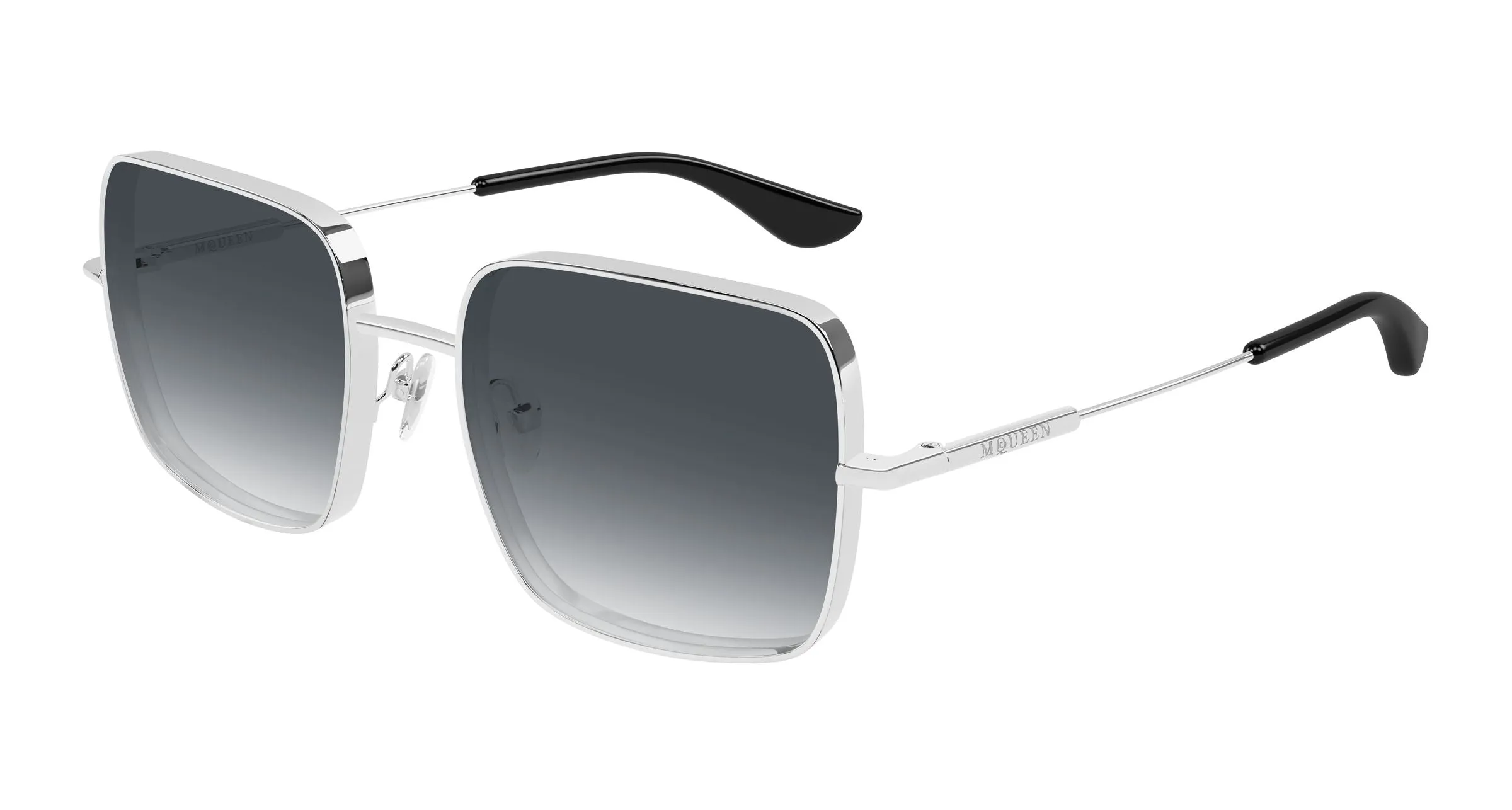 Alexander McQueen AM0564S 001 Occhiali da sole Metallo Argento Fumo Squadrata - immagine 1