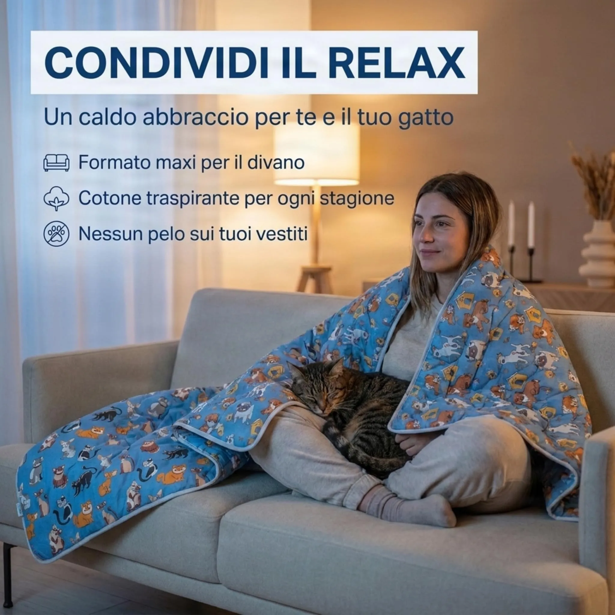 Caleffi - Copertina Gatti, Coperta Grande 130x170 cm in Cotone - immagine 4