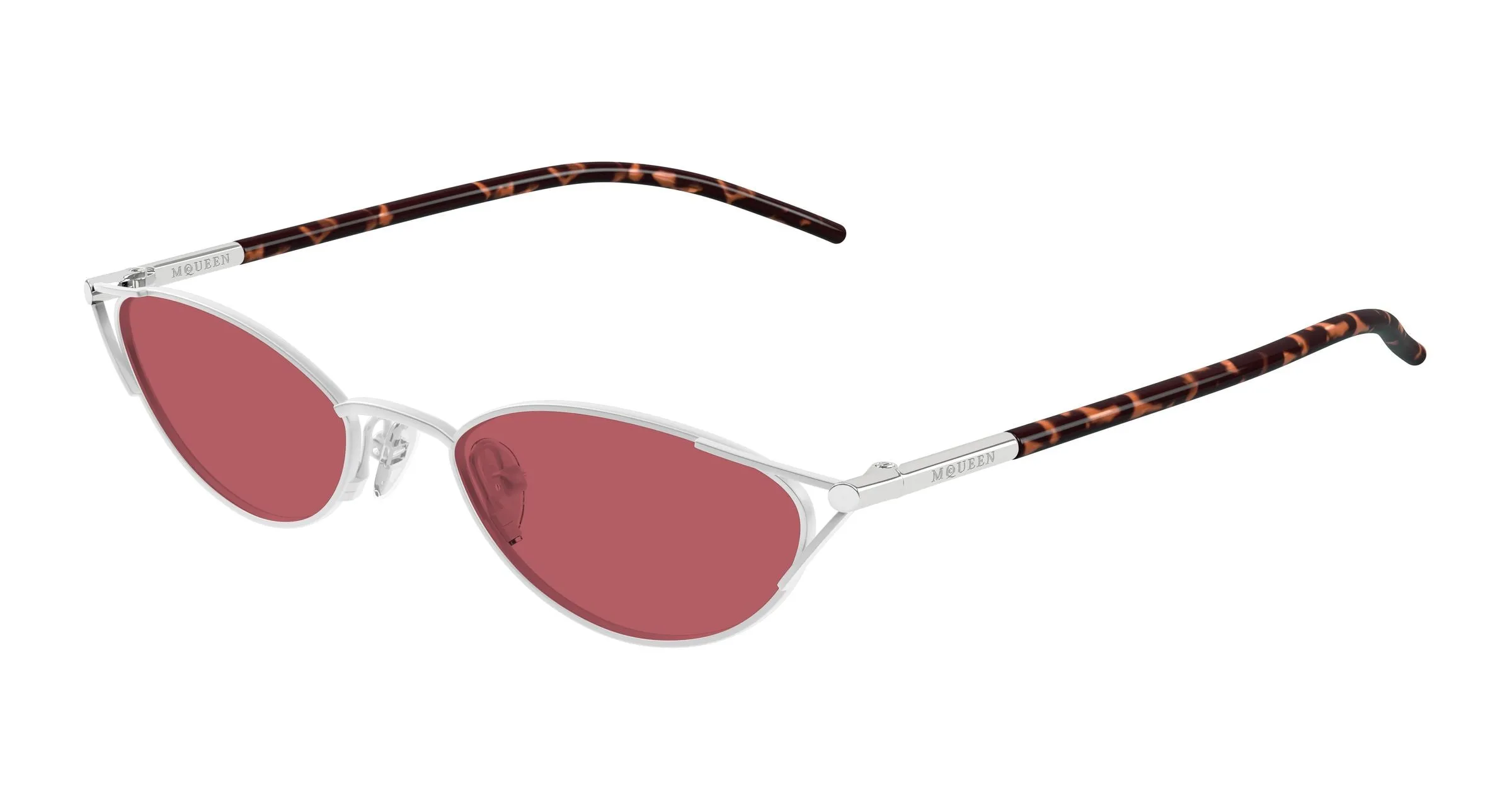 Alexander McQueen AM0563S 003 Occhiali da sole Metallo Argento Rosso Cat Eye - immagine 1