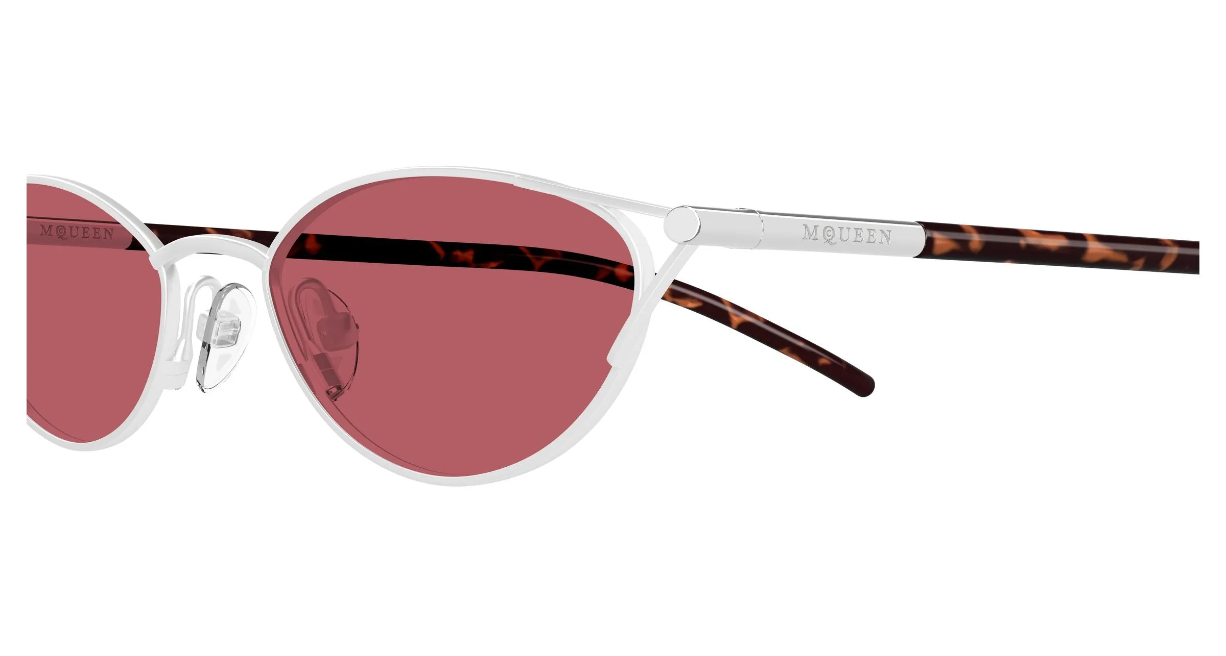 Alexander McQueen AM0563S 003 Occhiali da sole Metallo Argento Rosso Cat Eye - immagine 3