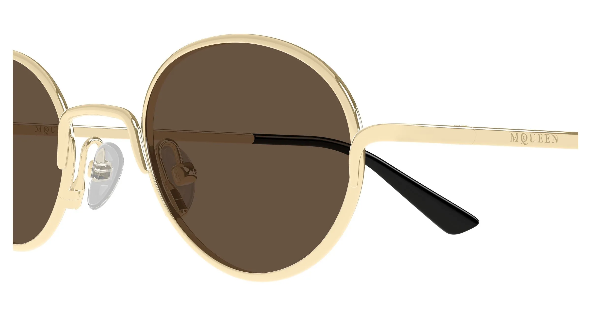 Alexander McQueen AM0562S 002 Occhiali da sole Metallo Oro Marrone Rotonda - immagine 3