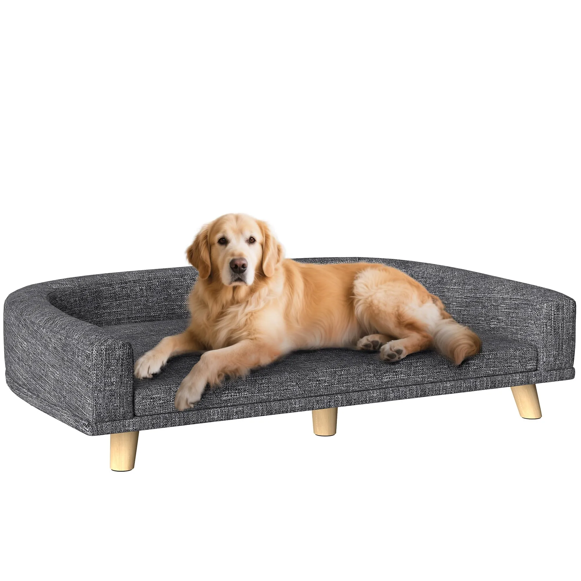 PawHut Divano per Cani Grande Gambe Rialzate 98x67x25 cm Grigio Scuro - immagine 1