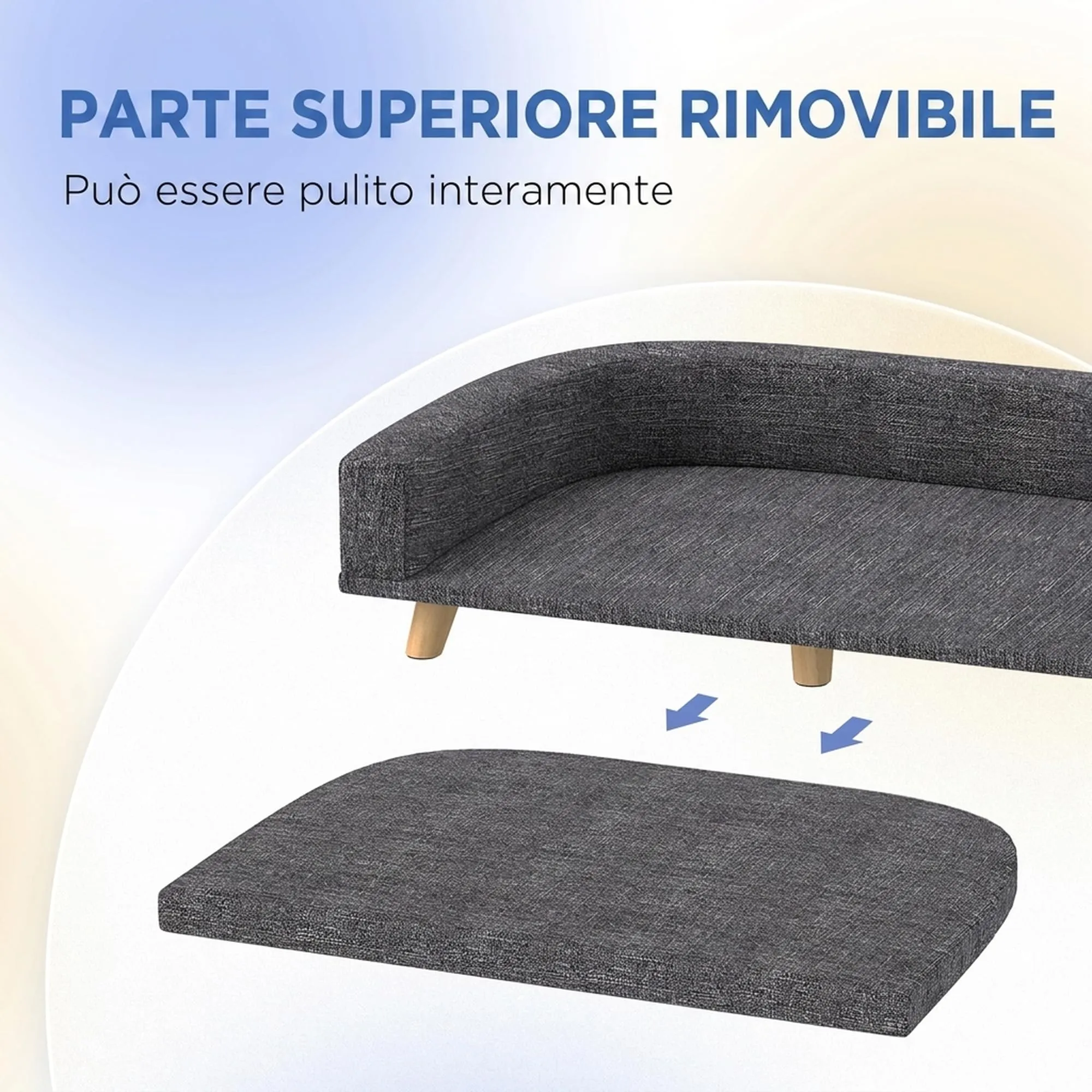PawHut Divano per Cani Grande Gambe Rialzate 98x67x25 cm Grigio Scuro - immagine 4