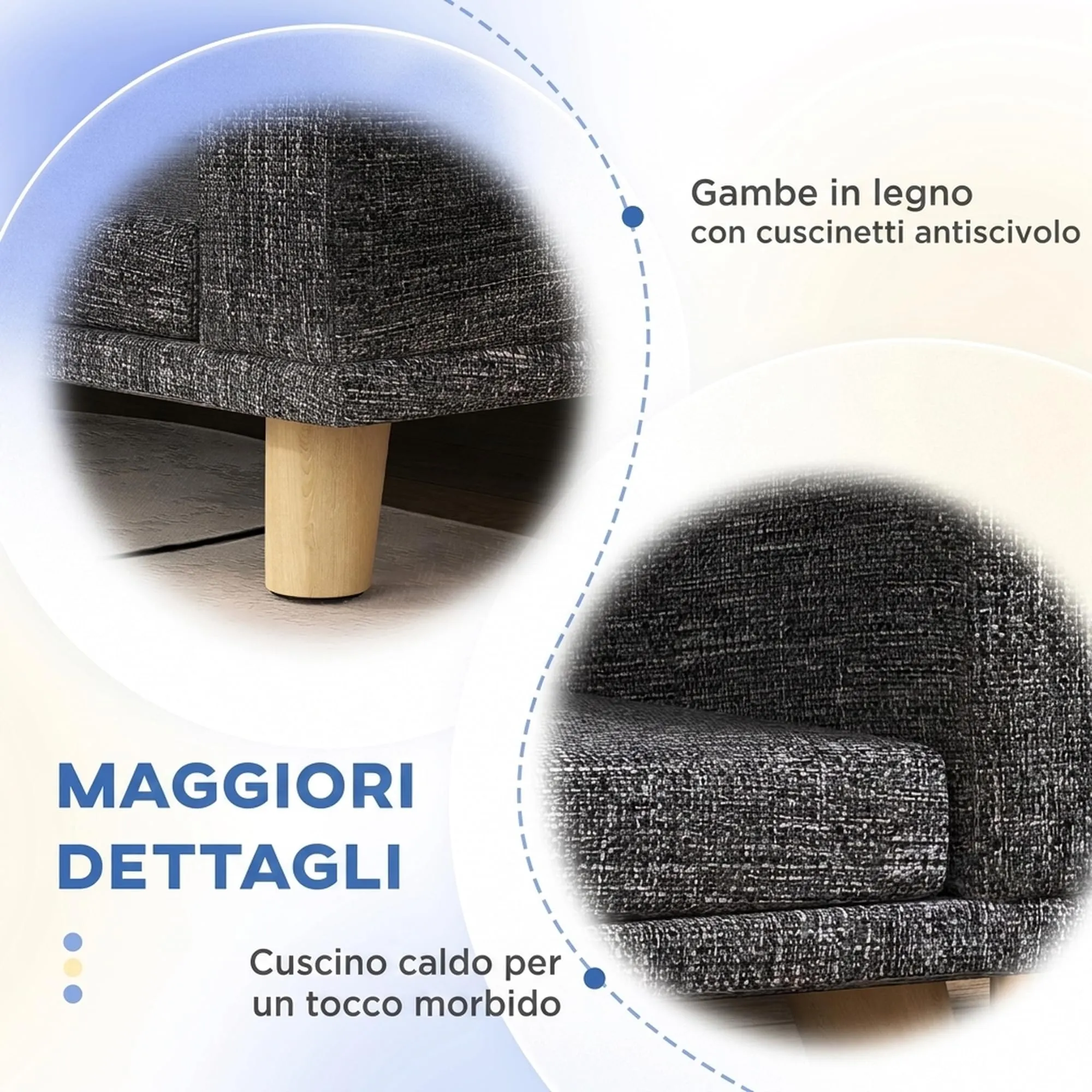 PawHut Divano per Cani Grande Gambe Rialzate 98x67x25 cm Grigio Scuro - immagine 5