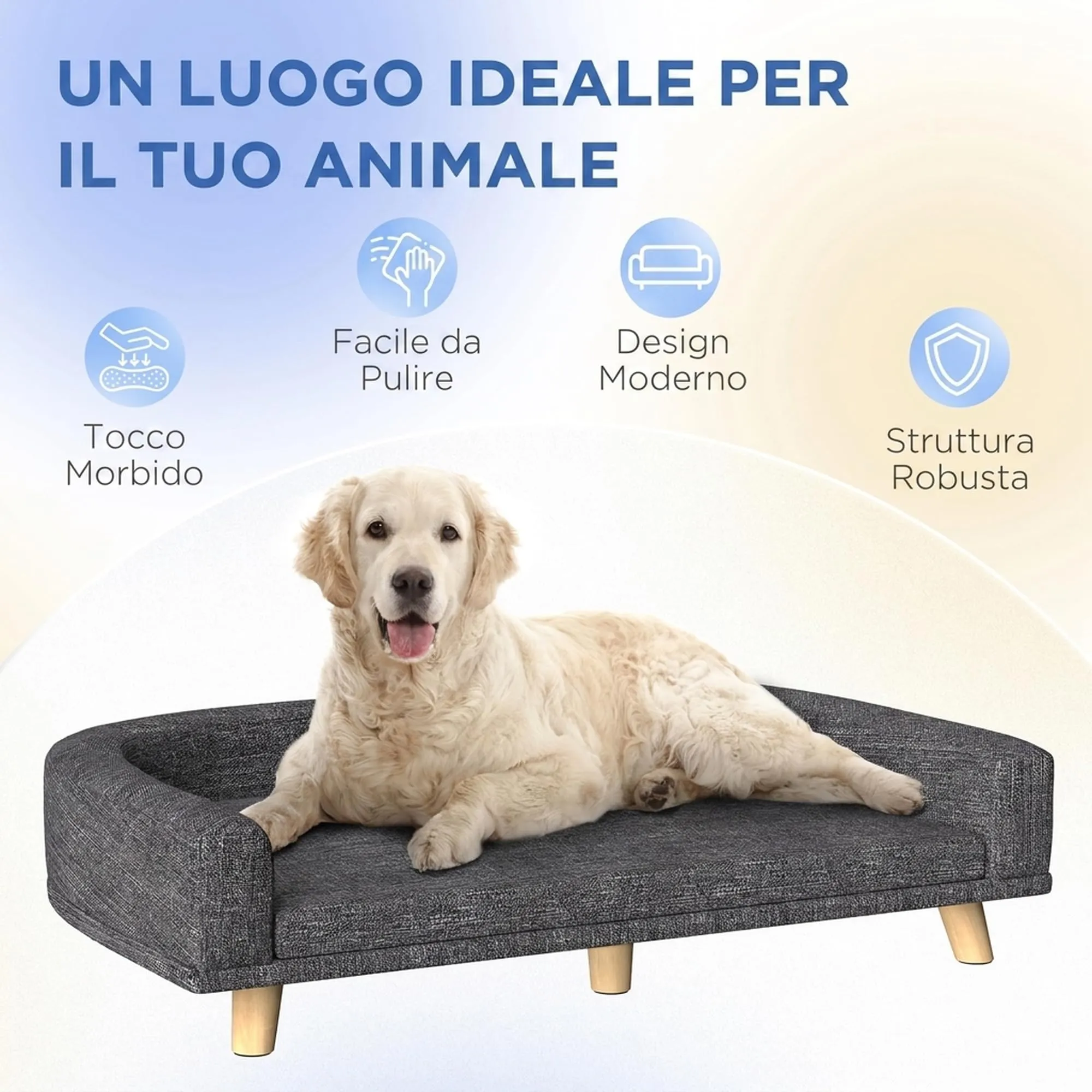 PawHut Divano per Cani Grande Gambe Rialzate 98x67x25 cm Grigio Scuro - immagine 6