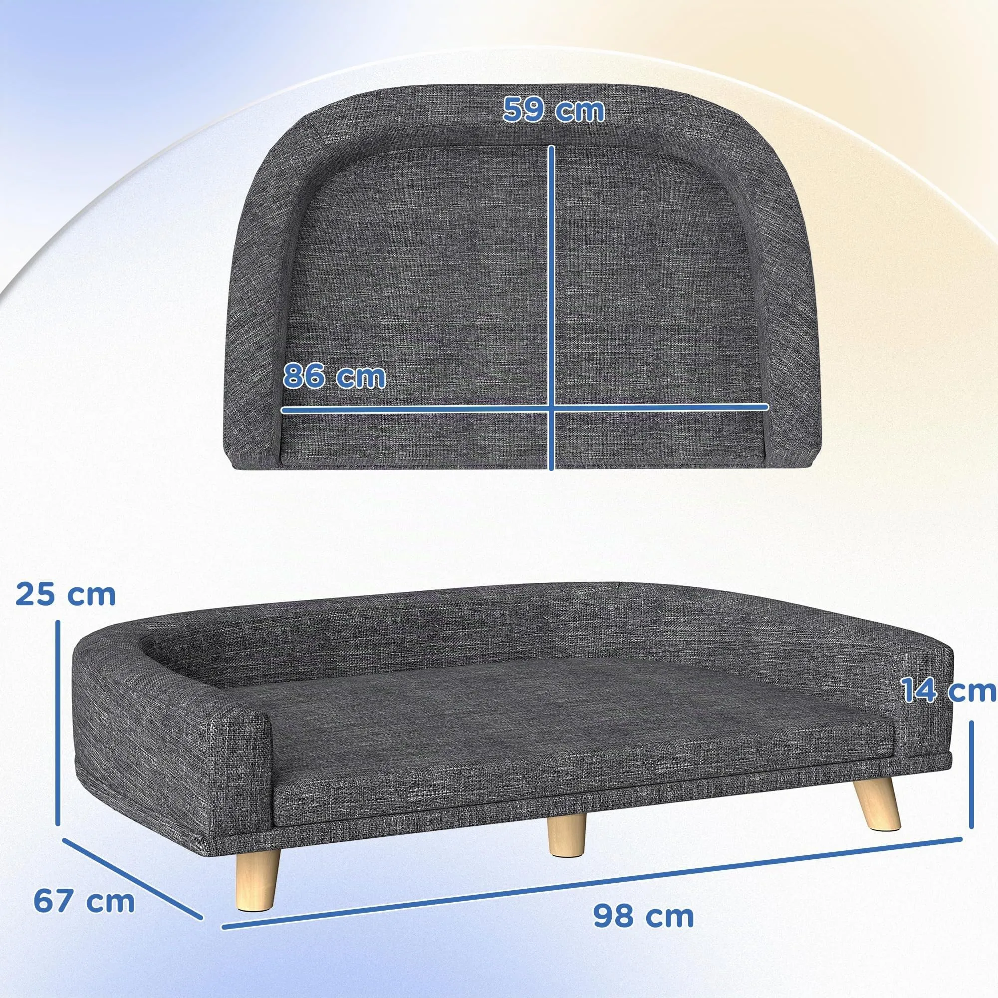 PawHut Divano per Cani Grande Gambe Rialzate 98x67x25 cm Grigio Scuro - immagine 7