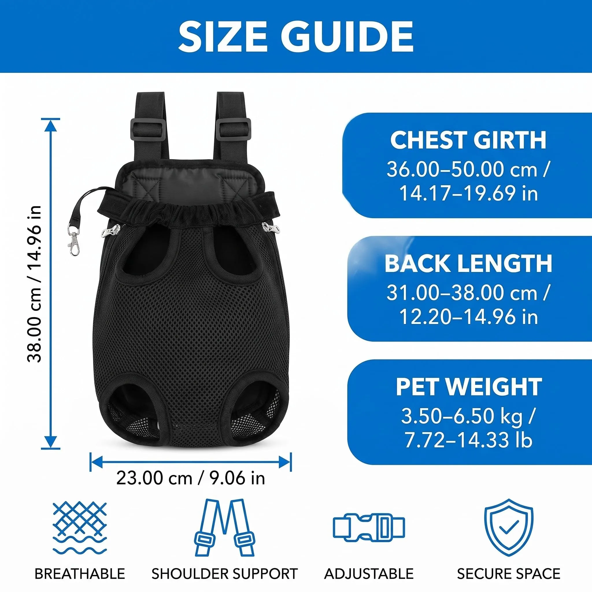 Tomedeks Zaino per Cani e Gatt, in Rete Traspirante e Comoda Tracolla Porta Animali Domestici, per Cane/Gatto Fino a 6.5 KG - immagine 2