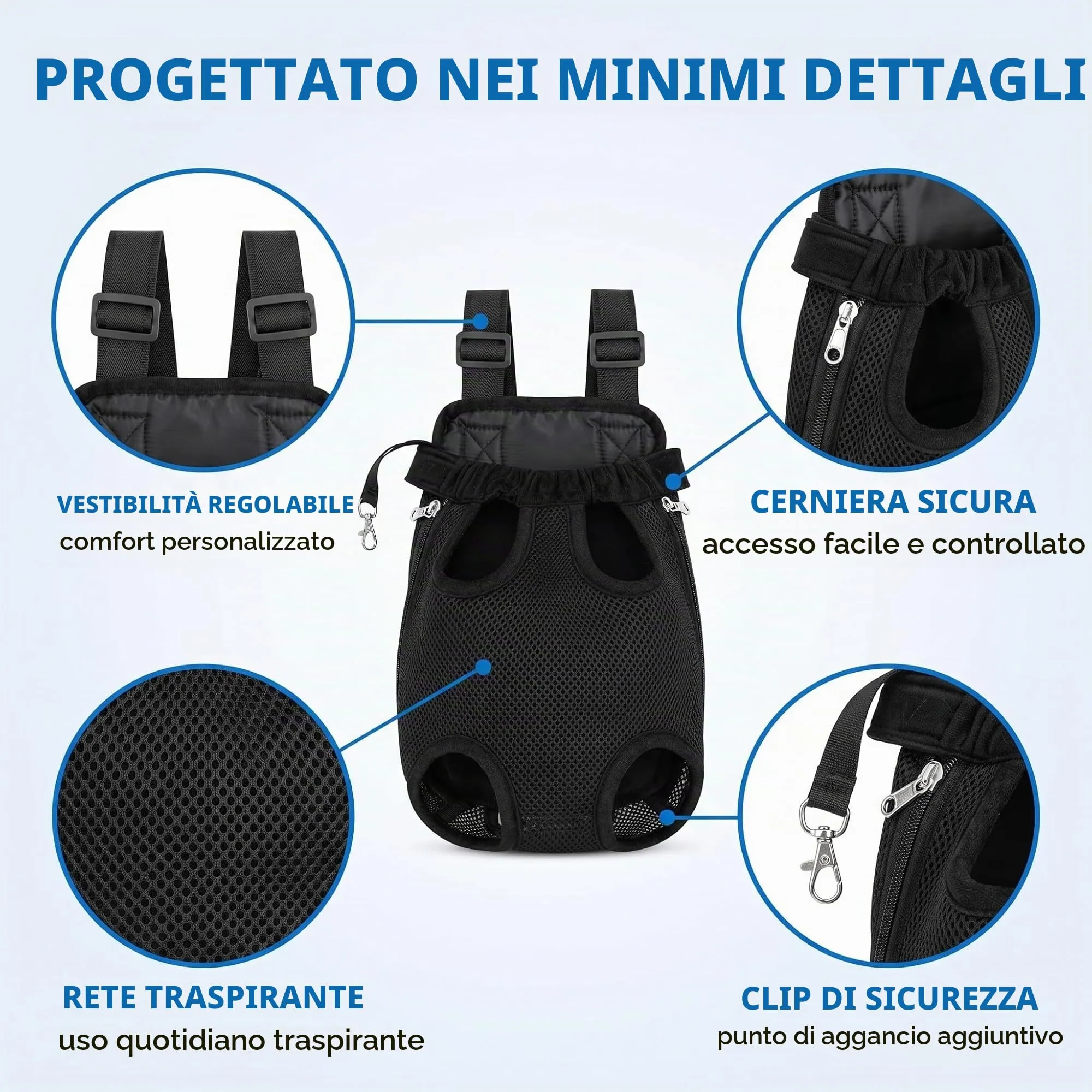 Tomedeks Zaino per Cani e Gatt, in Rete Traspirante e Comoda Tracolla Porta Animali Domestici, per Cane/Gatto Fino a 6.5 KG - immagine 3