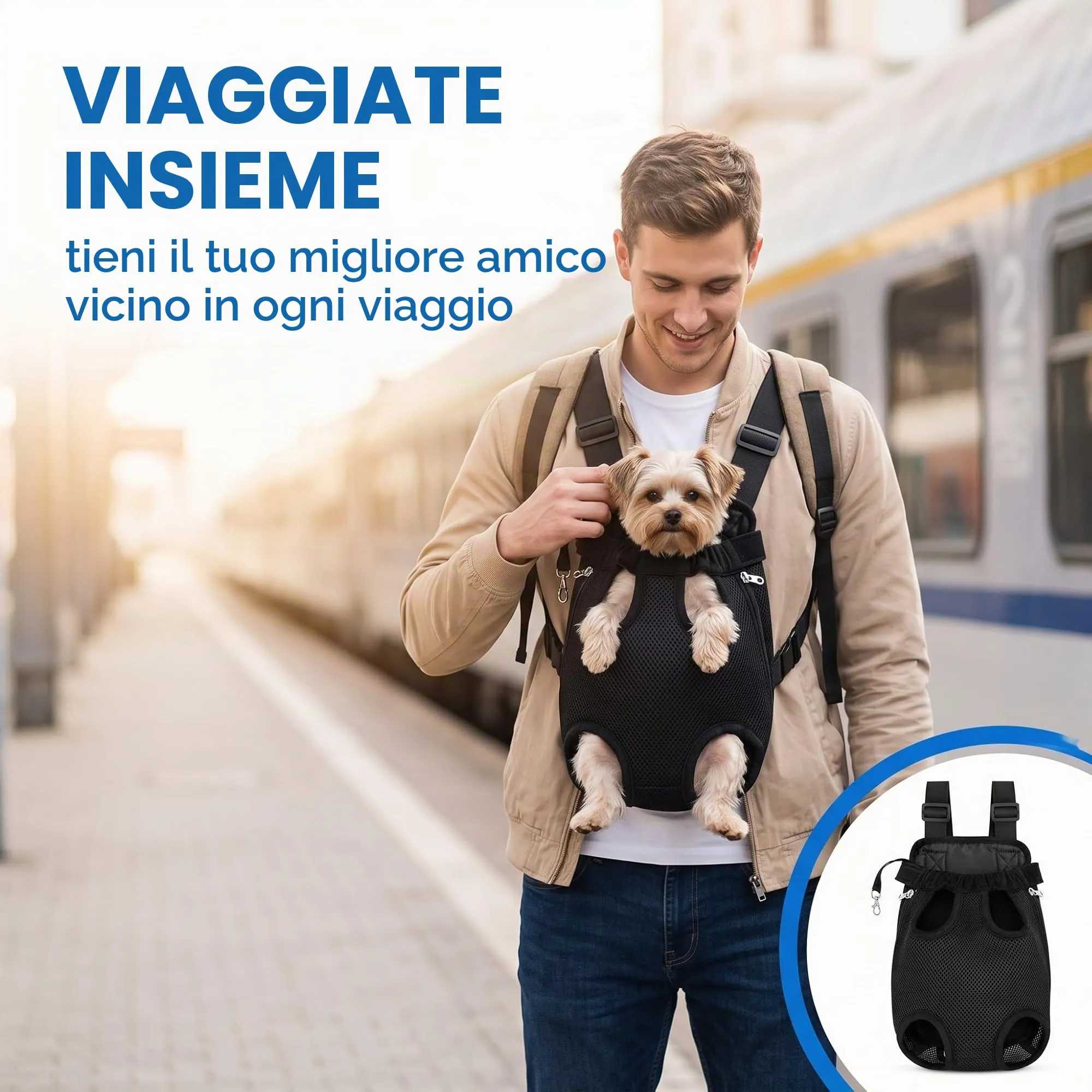 Tomedeks Zaino per Cani e Gatt, in Rete Traspirante e Comoda Tracolla Porta Animali Domestici, per Cane/Gatto Fino a 6.5 KG - immagine 7