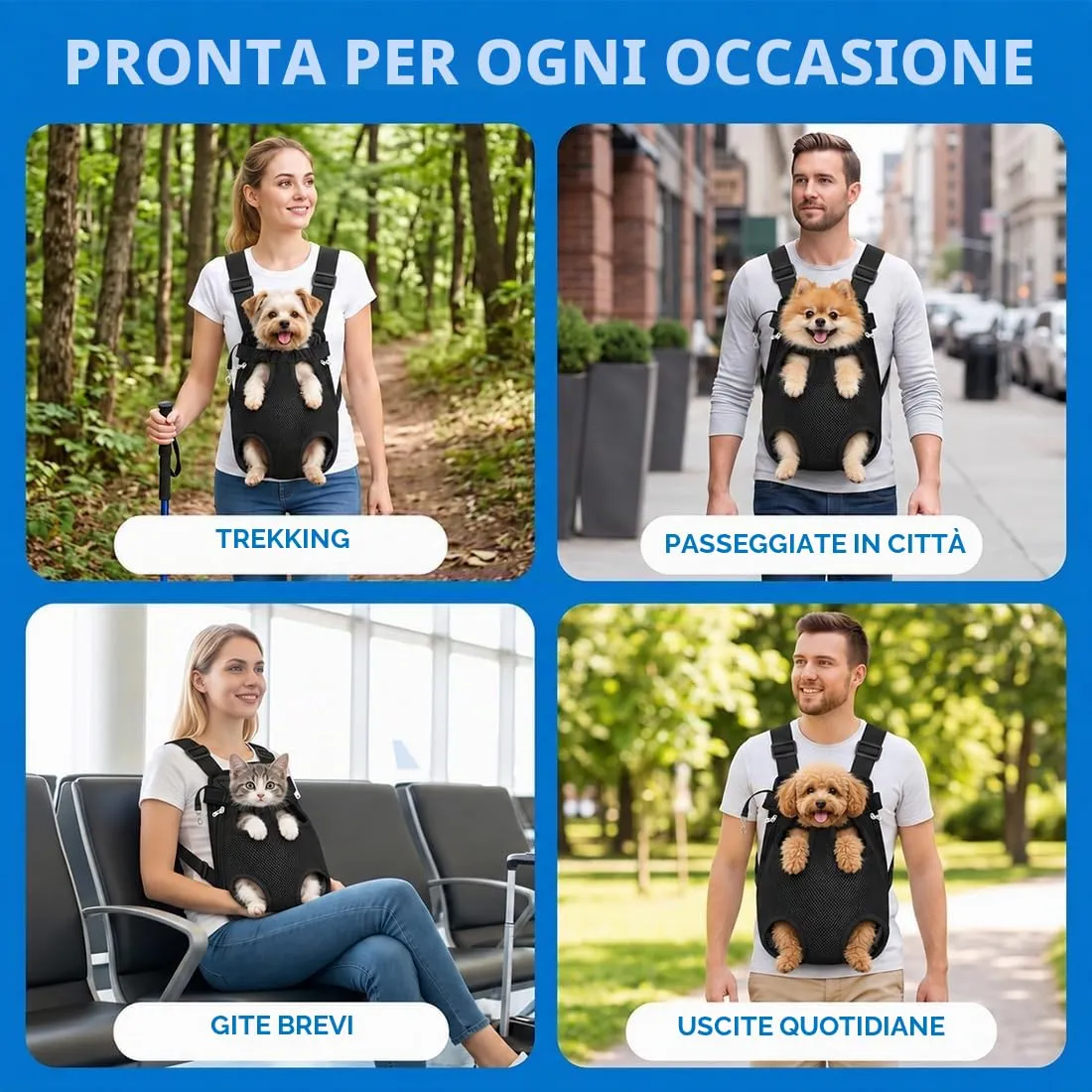 Tomedeks Zaino per Cani e Gatt, in Rete Traspirante e Comoda Tracolla Porta Animali Domestici, per Cane/Gatto Fino a 6.5 KG - immagine 8