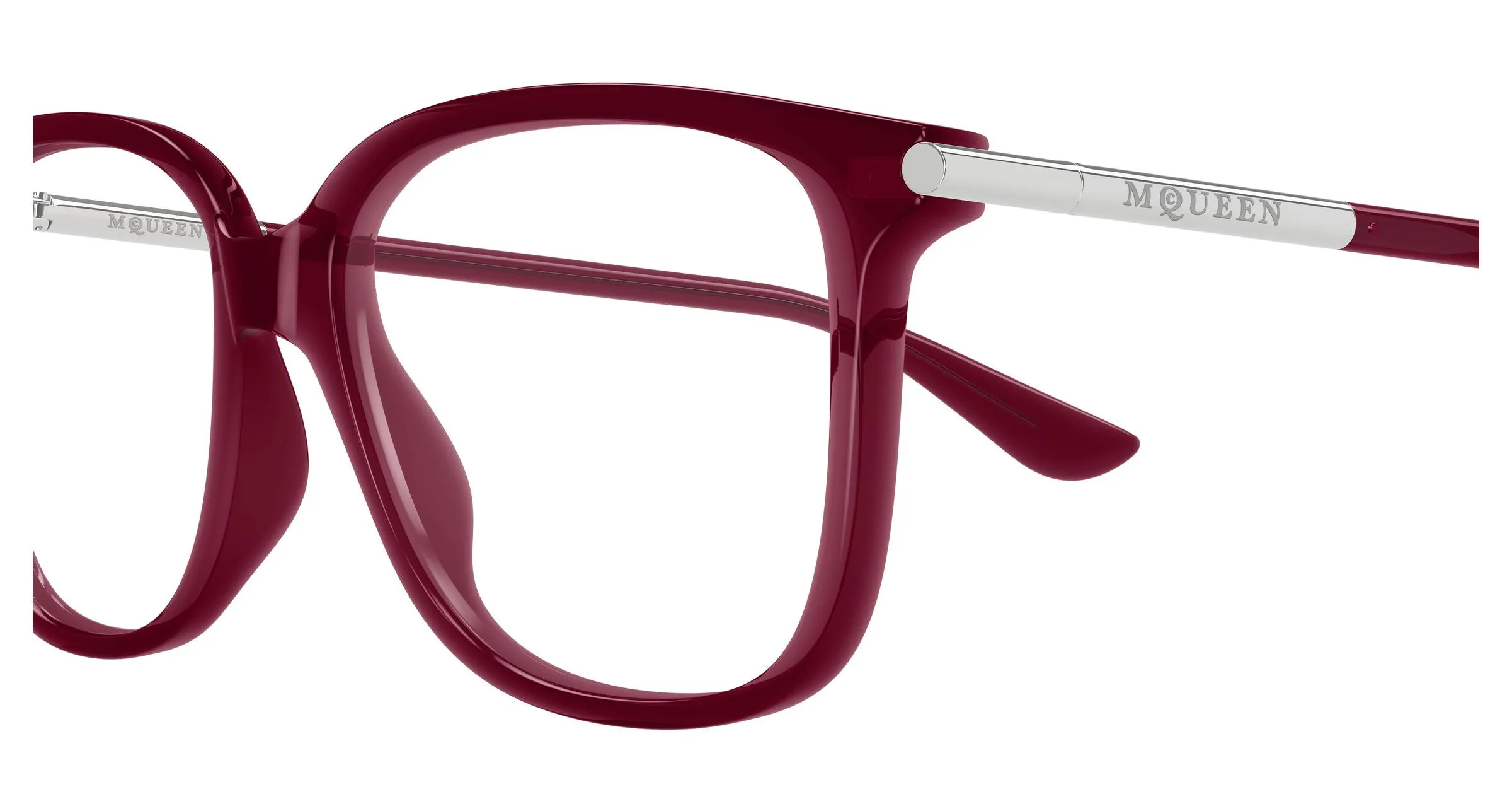 Alexander McQueen AM0554O 008 Montature da vista Acetato Bordeaux Trasparente Cat Eye - immagine 3