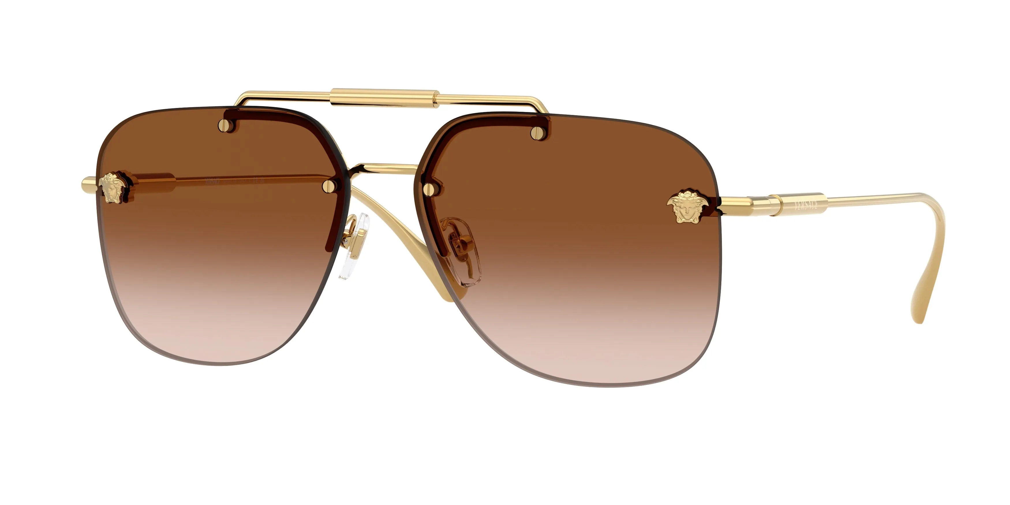 Versace VE2296 100213 Occhiali da sole Metallo Oro Marrone Squadrata Normale Sfumato - immagine 1