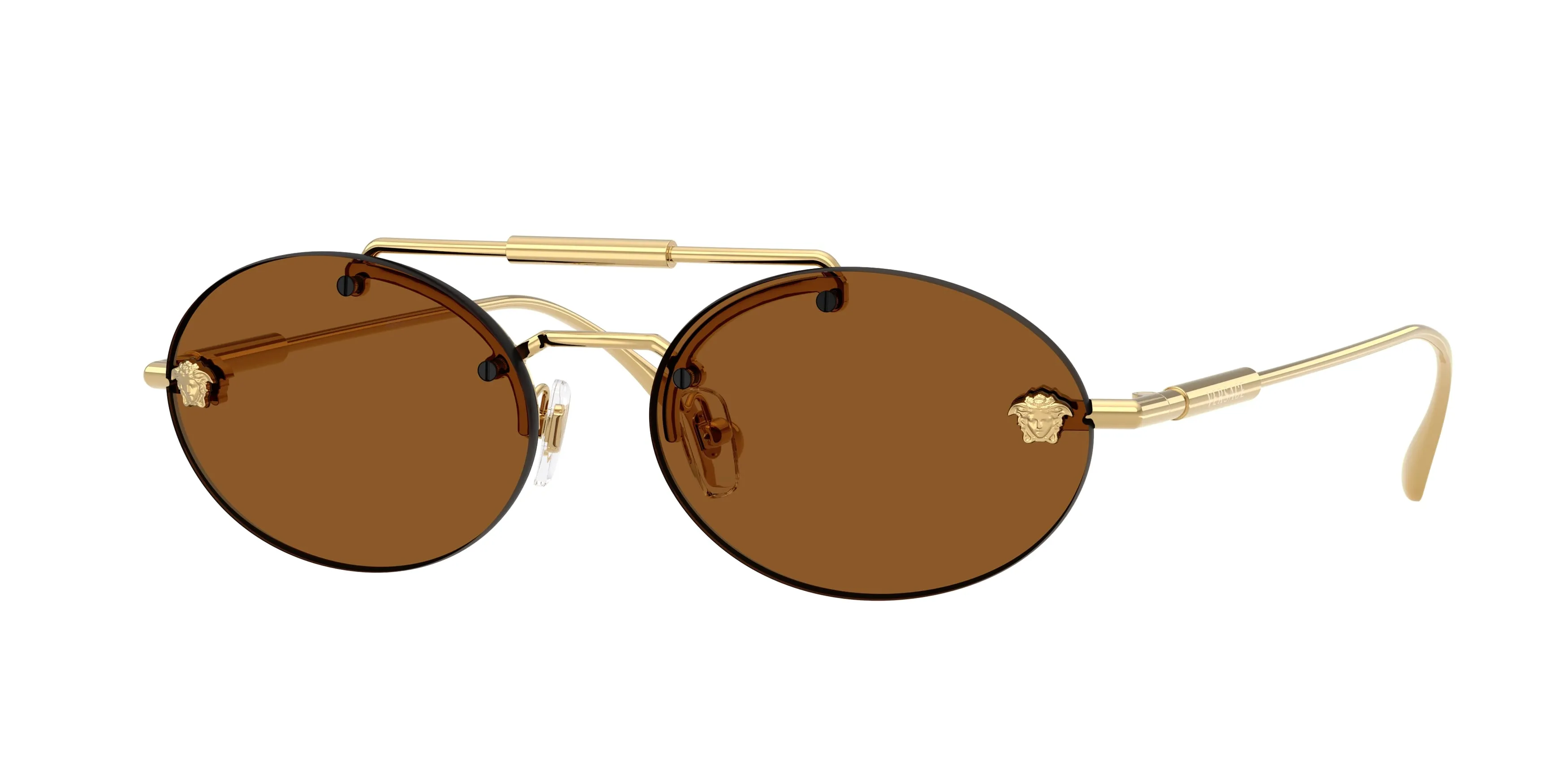 Versace VE2295 100273 Occhiali da sole Metallo Oro Marrone Rotonda Normale - immagine 1