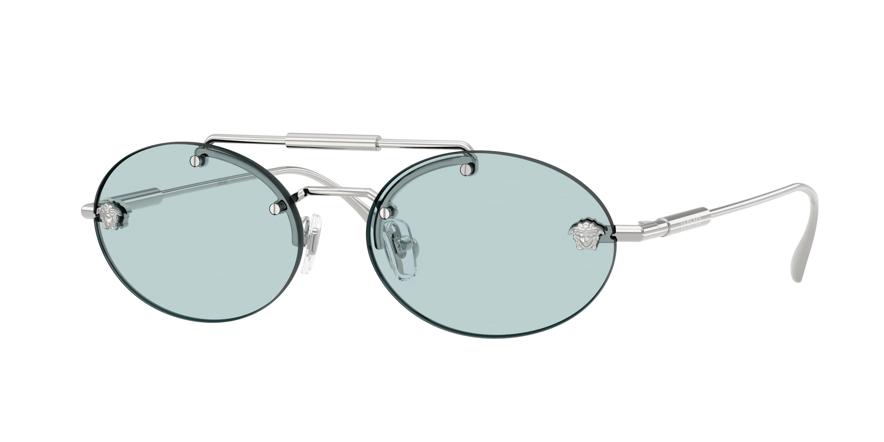 Versace VE2295 1000/1 Occhiali da sole Metallo Argento Blu Rotonda Normale - immagine 1