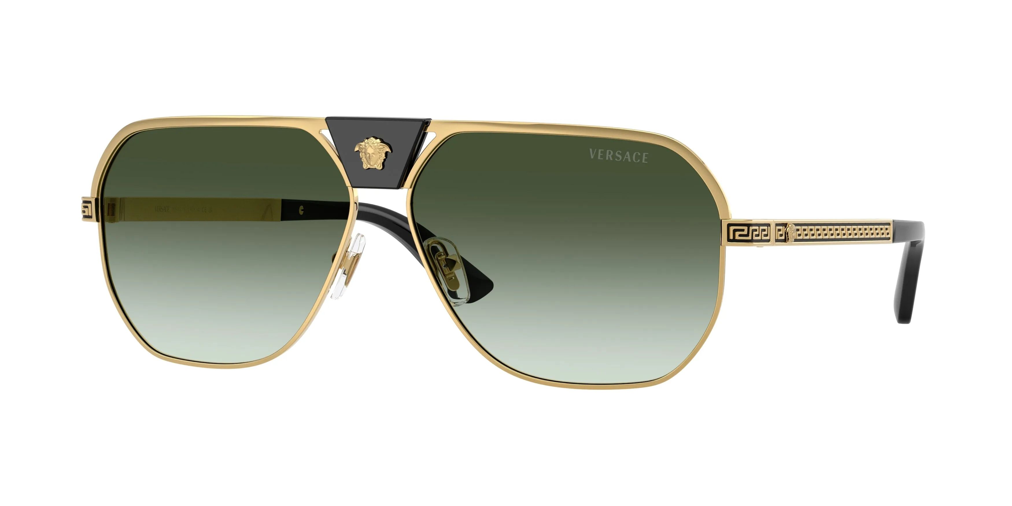Versace VE2294 10028E Occhiali da sole Metallo Oro Verde Squadrata Normale Sfumato - immagine 1
