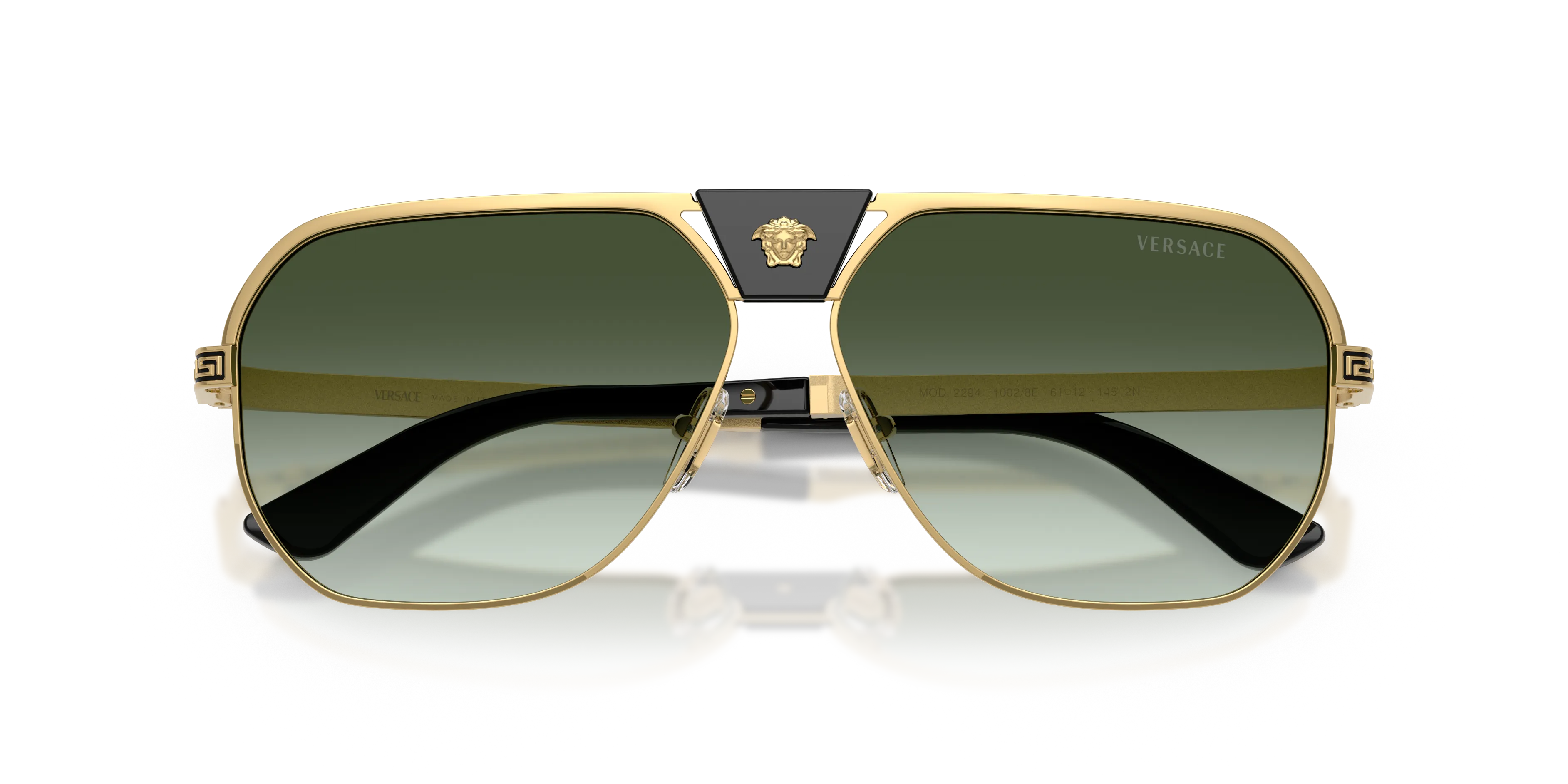 Versace VE2294 10028E Occhiali da sole Metallo Oro Verde Squadrata Normale Sfumato - immagine 2