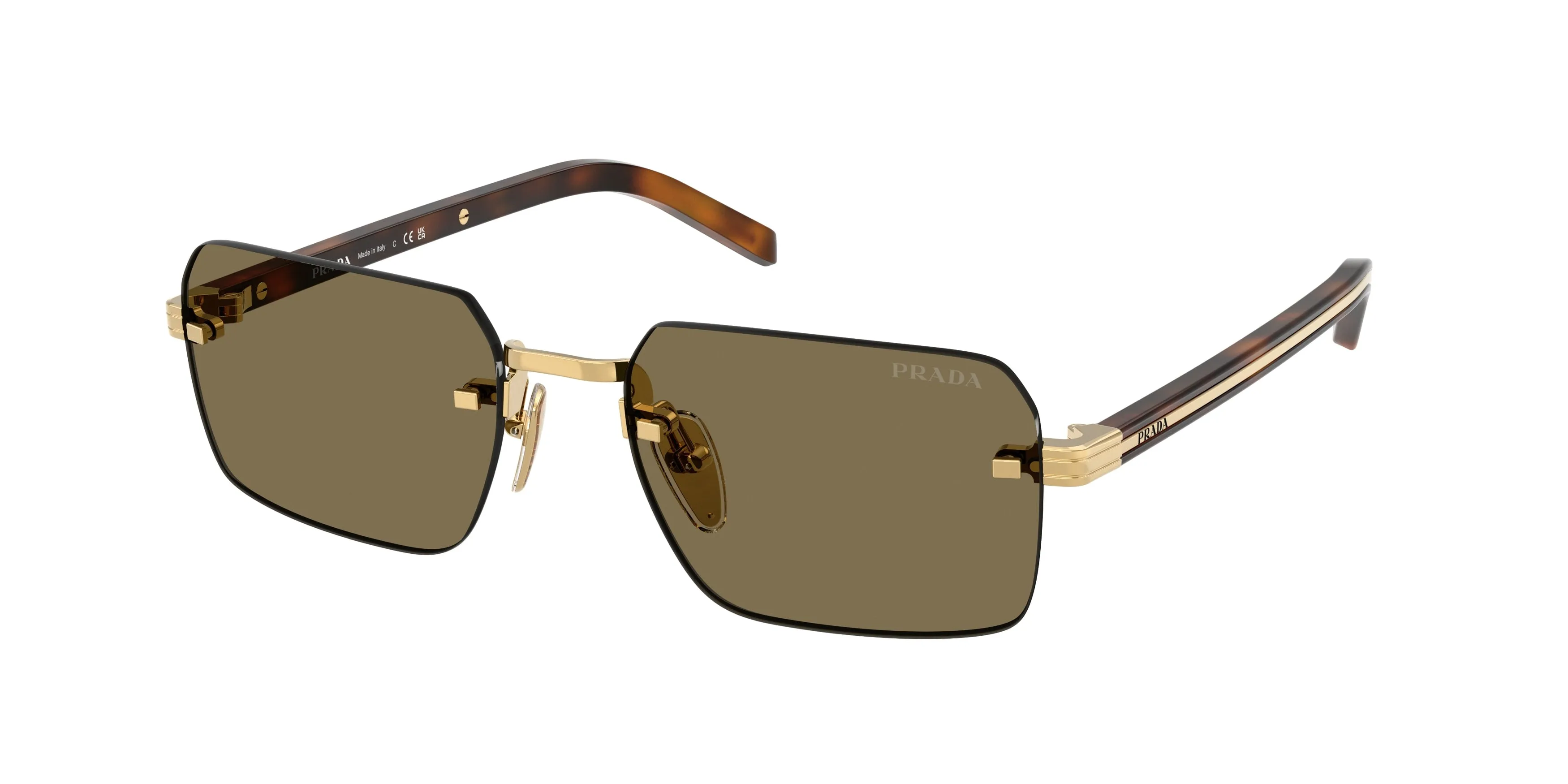 Prada PR D55S 5AK90F Occhiali da sole Metallo Oro Marrone Squadrata Normale - immagine 1