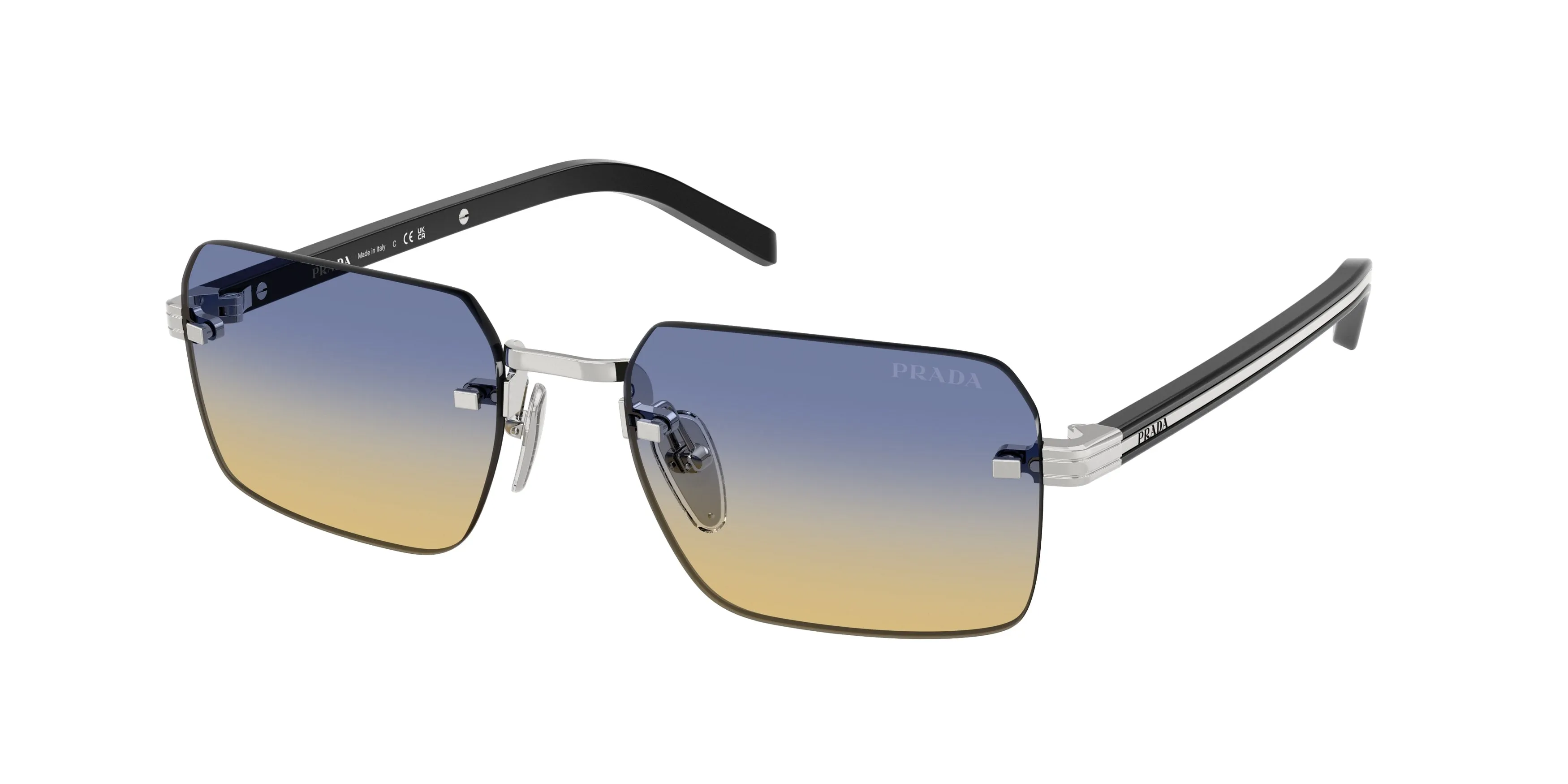 Prada PR D55S 1BC50E Occhiali da sole Metallo Argento Giallo Squadrata Normale - immagine 1