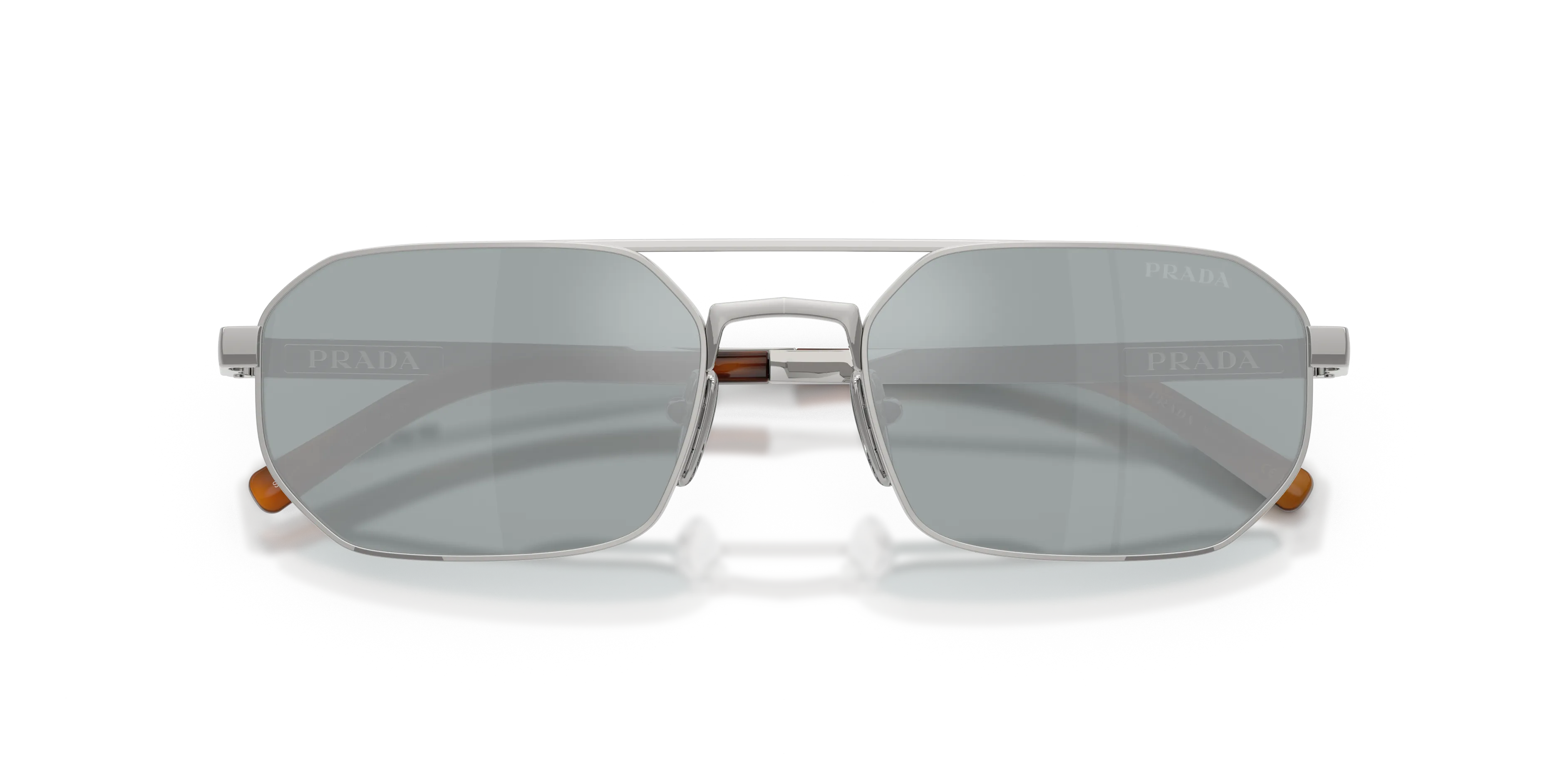 Prada PR D53S 1BC40X Occhiali da sole Metallo Argento Blu Geometrica Specchiate - immagine 2