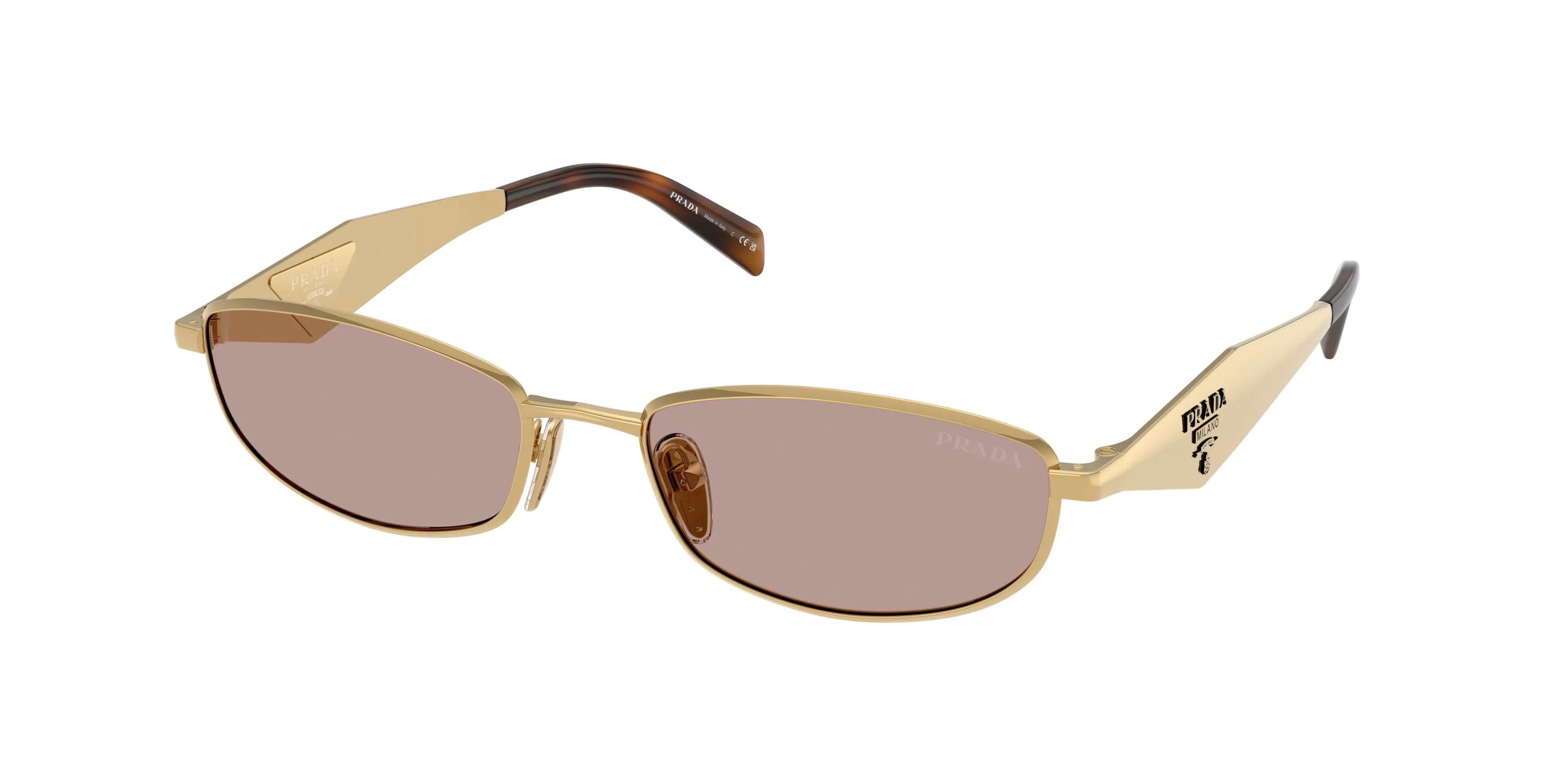 Prada PR D51S 5AK20I Occhiali da sole Metallo Oro Marrone Rotonda Normale - immagine 1