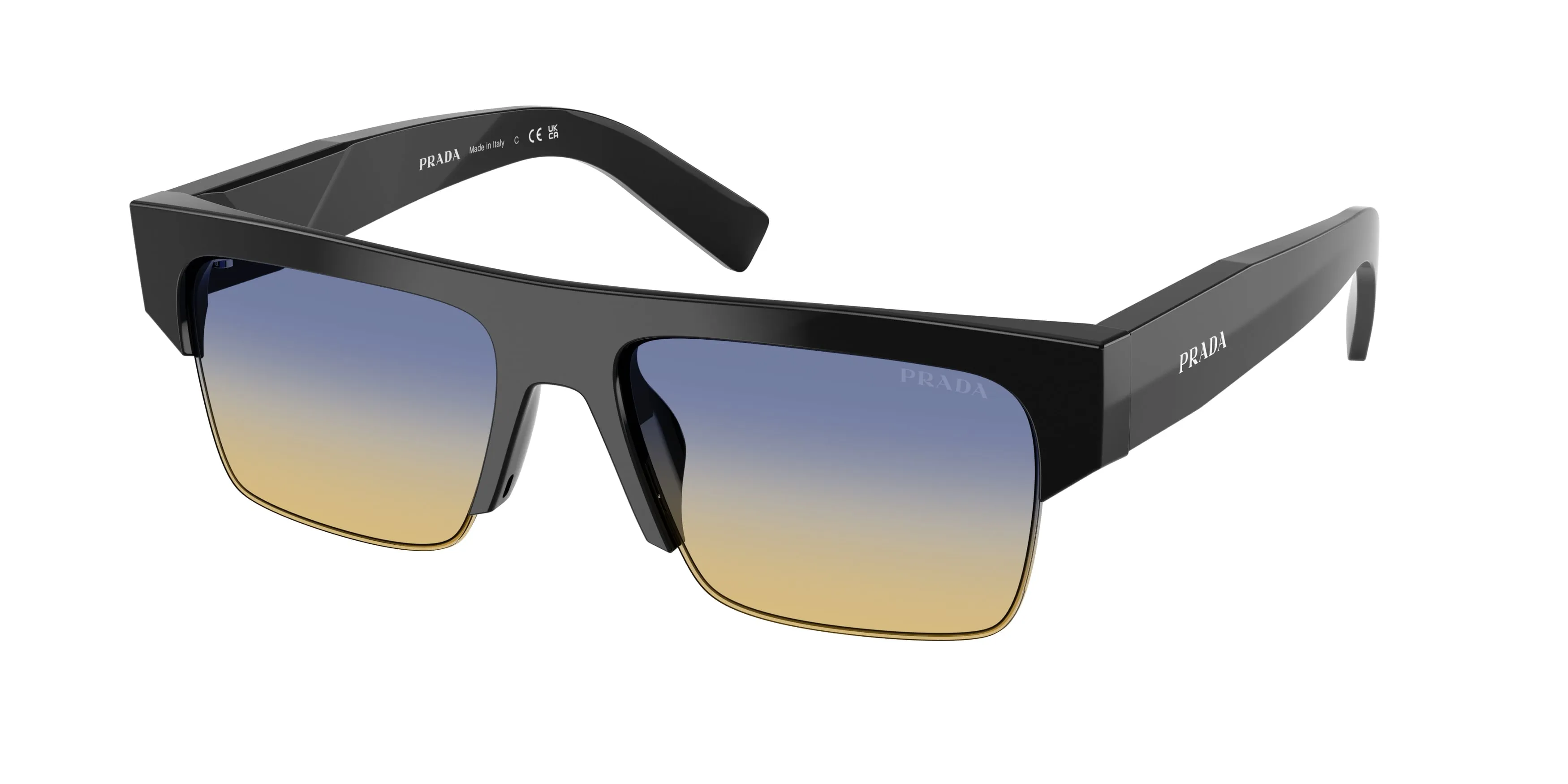 Prada PR D12SU 16K50E Occhiali da sole Acetato Nero Giallo Squadrata Normale - immagine 1