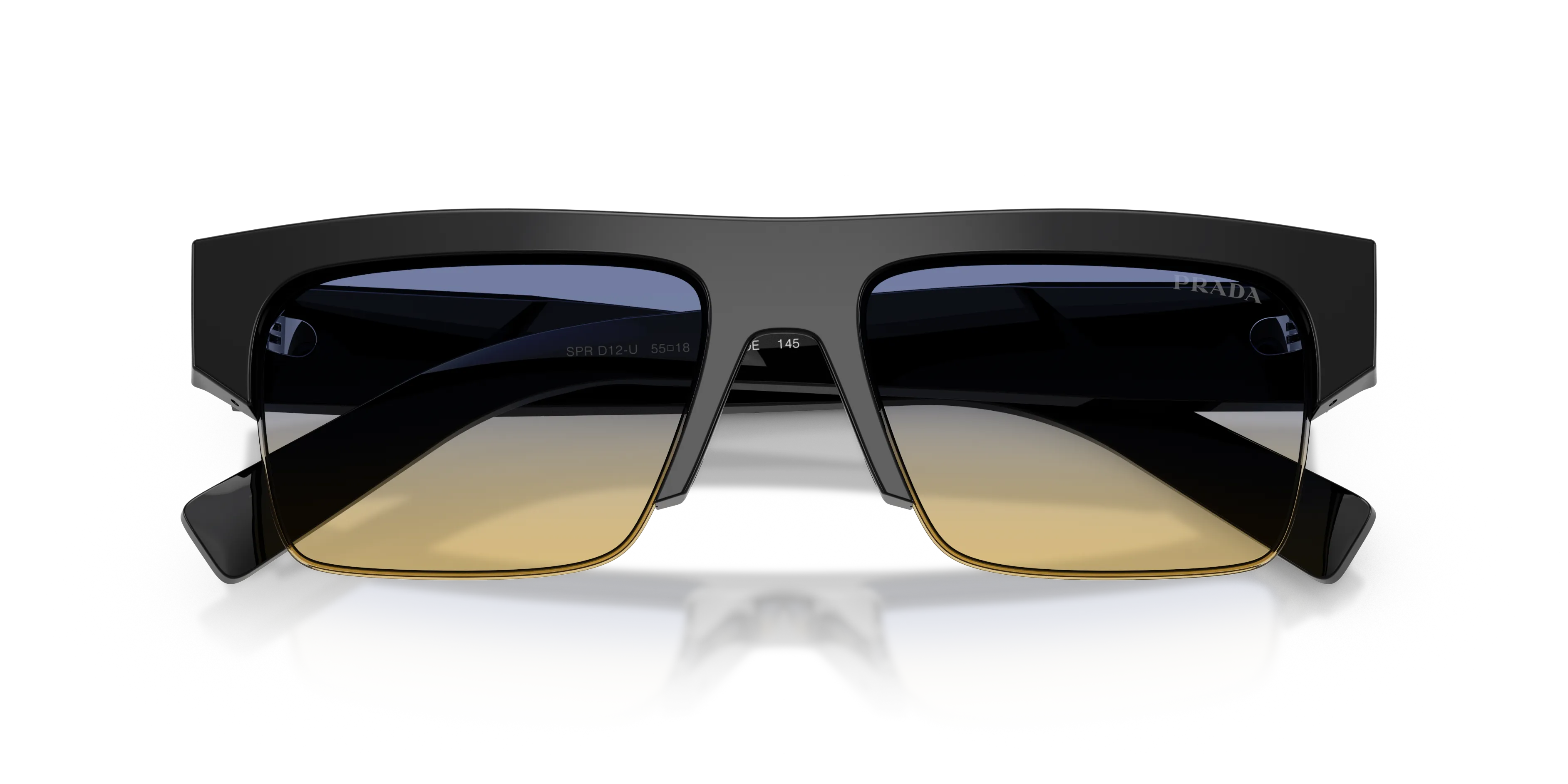 Prada PR D12SU 16K50E Occhiali da sole Acetato Nero Giallo Squadrata Normale - immagine 2