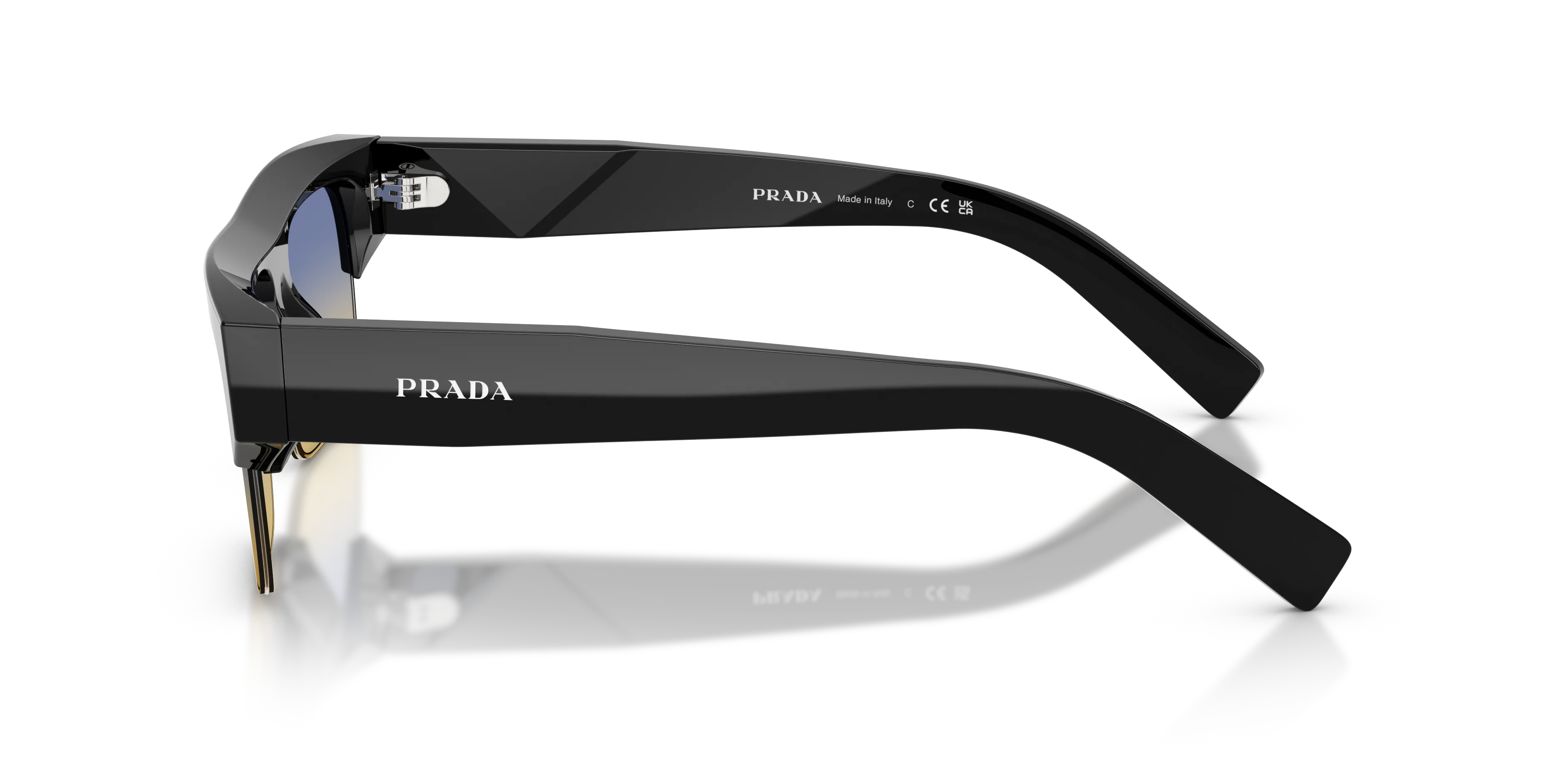 Prada PR D12SU 16K50E Occhiali da sole Acetato Nero Giallo Squadrata Normale - immagine 4