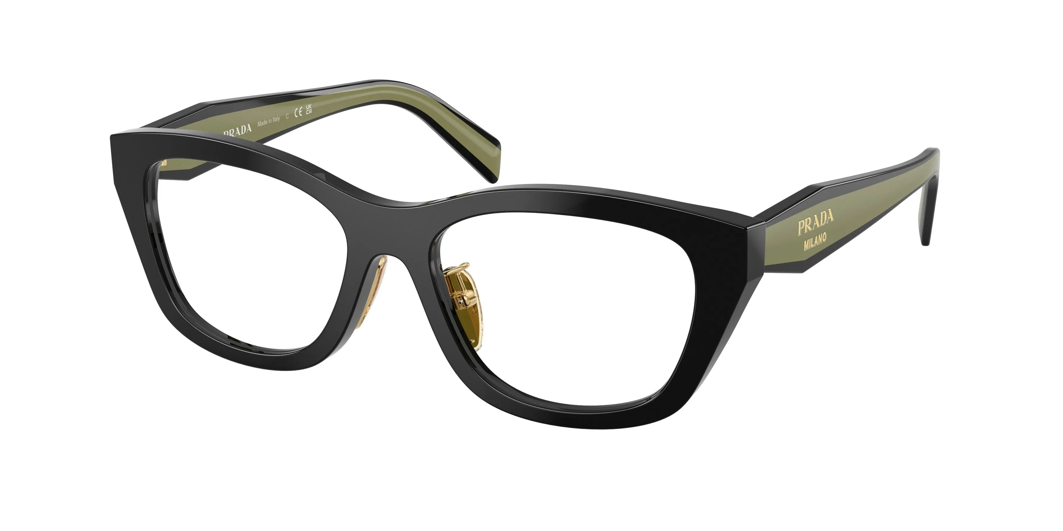 Prada PR D11VD 03K1O1 Montature da vista Acetato Nero Trasparente Geometrica Normale - immagine 1