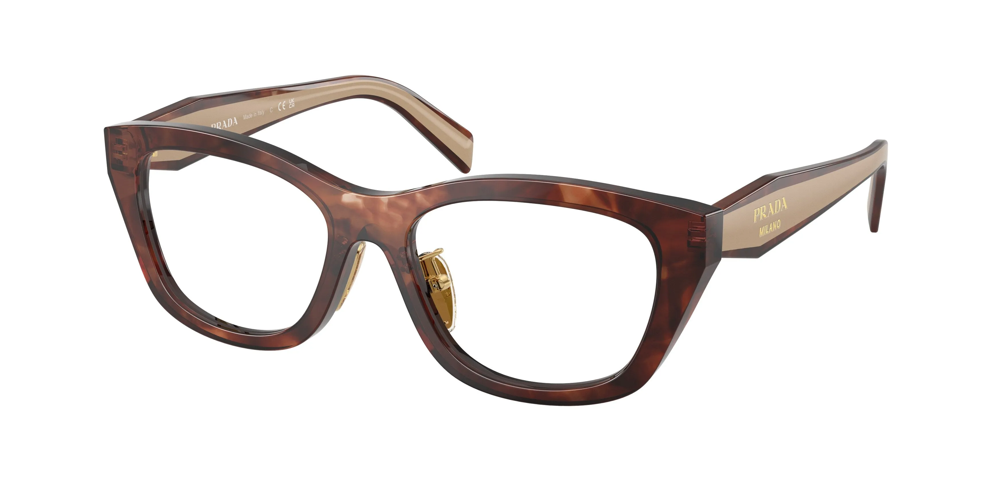 Prada PR D11VD 00K1O1 Montature da vista Acetato Marrone Trasparente Geometrica Normale - immagine 1