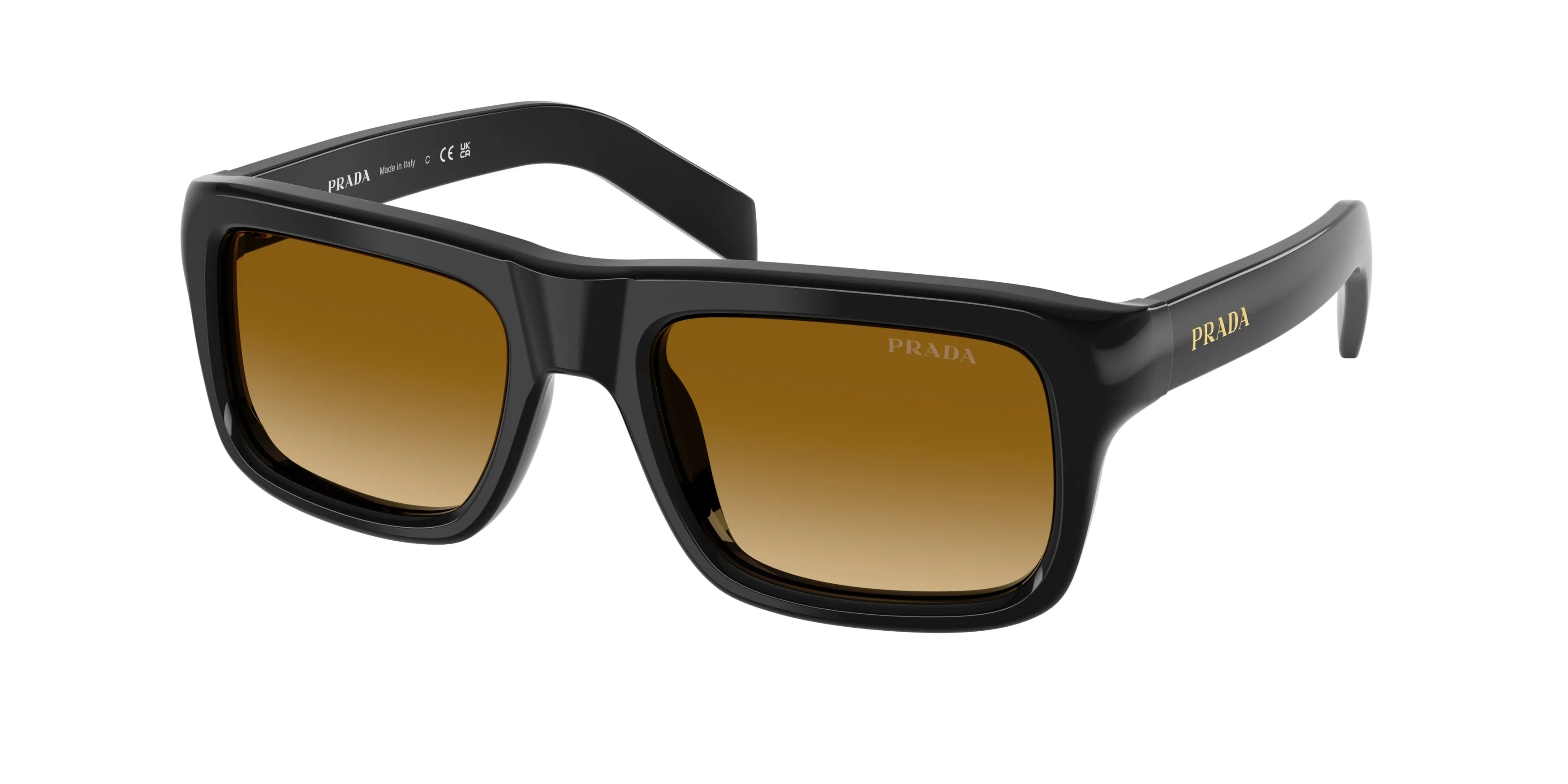 Prada PR D11S 16K10X Occhiali da sole Acetato Nero Giallo Squadrata Normale Sfumato - immagine 1