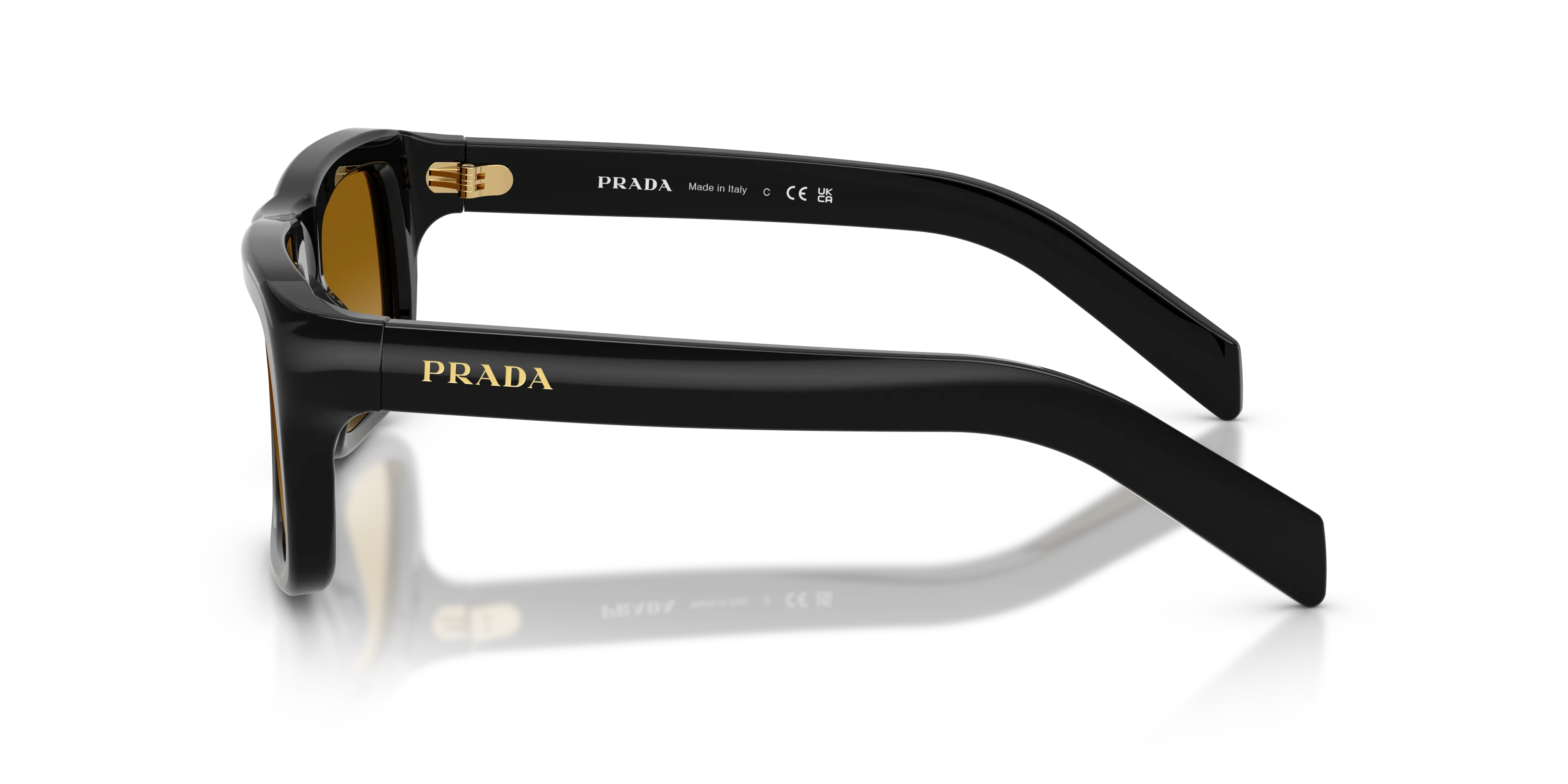 Prada PR D11S 16K10X Occhiali da sole Acetato Nero Giallo Squadrata Normale Sfumato - immagine 4