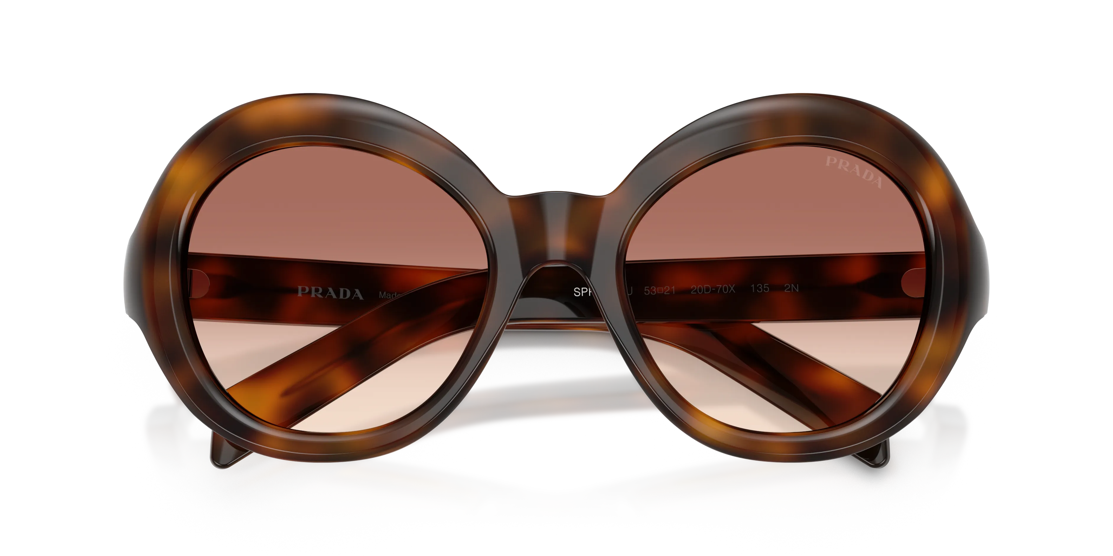 Prada PR D08SU 20D70X Occhiali da sole Acetato Tartaruga Marrone Rotonda Normale Sfumato - immagine 2