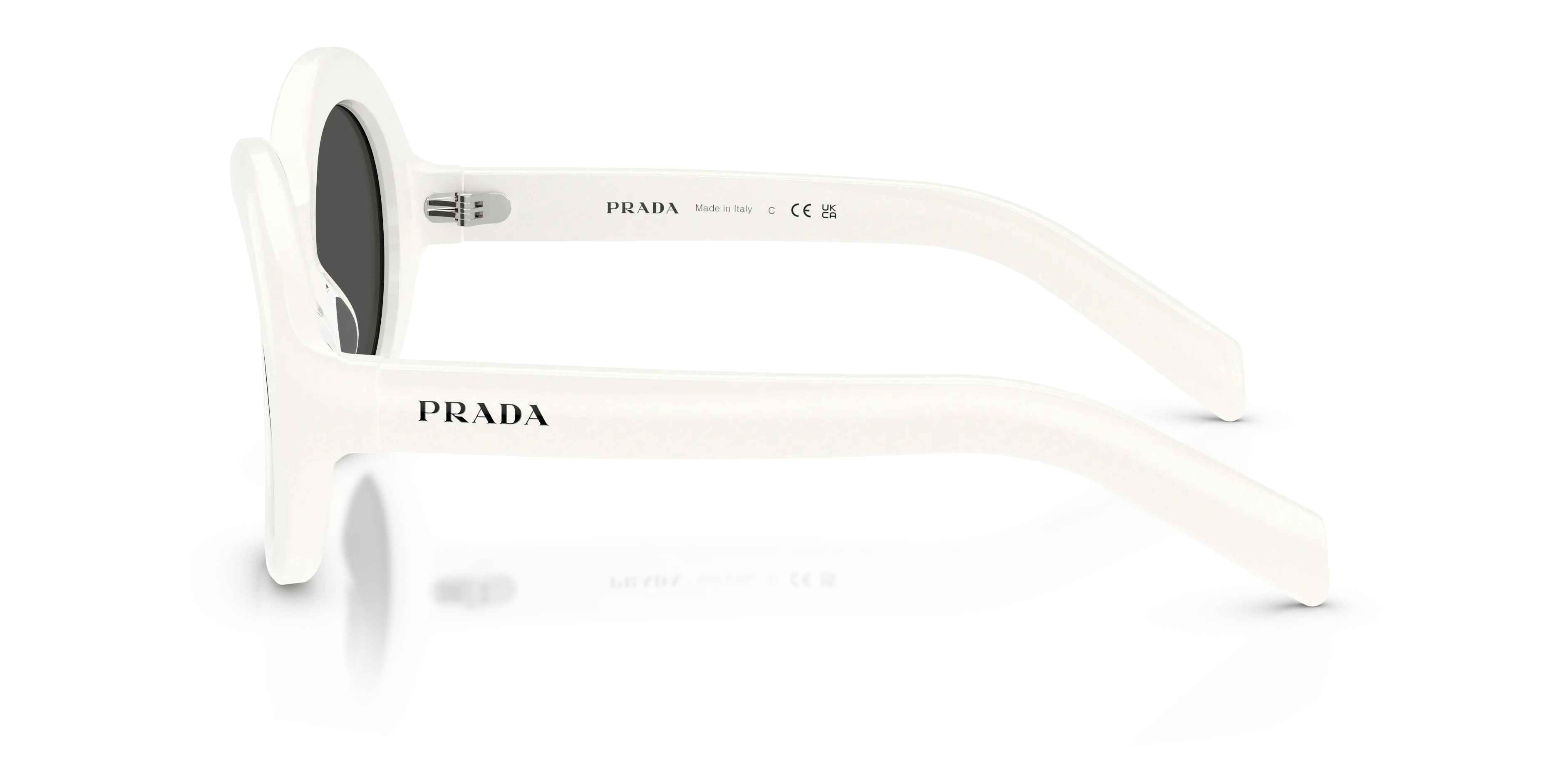 Prada PR D08SU 17K08Z Occhiali da sole Acetato Bianco Grigio Rotonda Normale - immagine 4